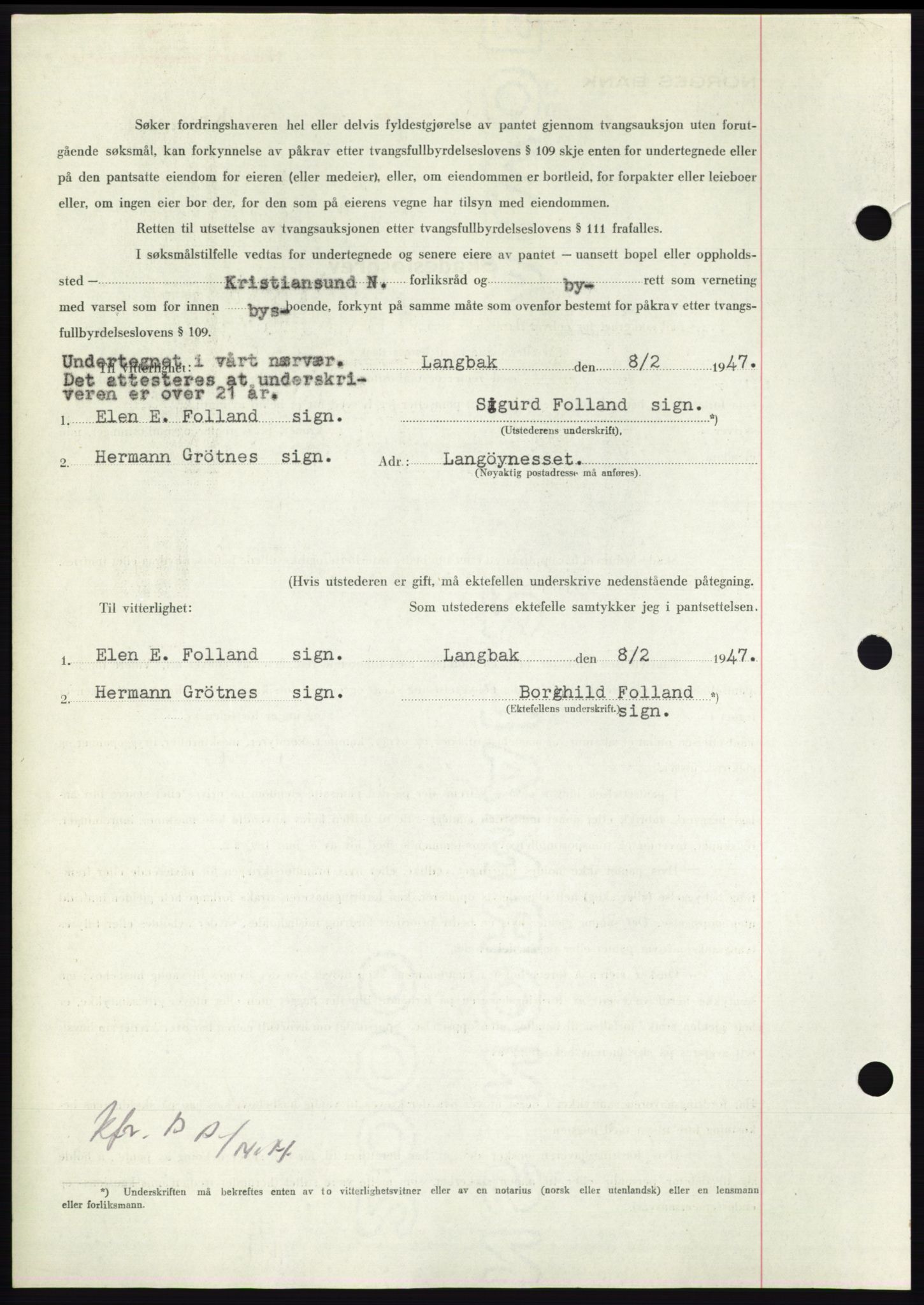 Nordmøre sorenskriveri, AV/SAT-A-4132/1/2/2Ca: Mortgage book no. B95, 1946-1947, Diary no: : 505/1947