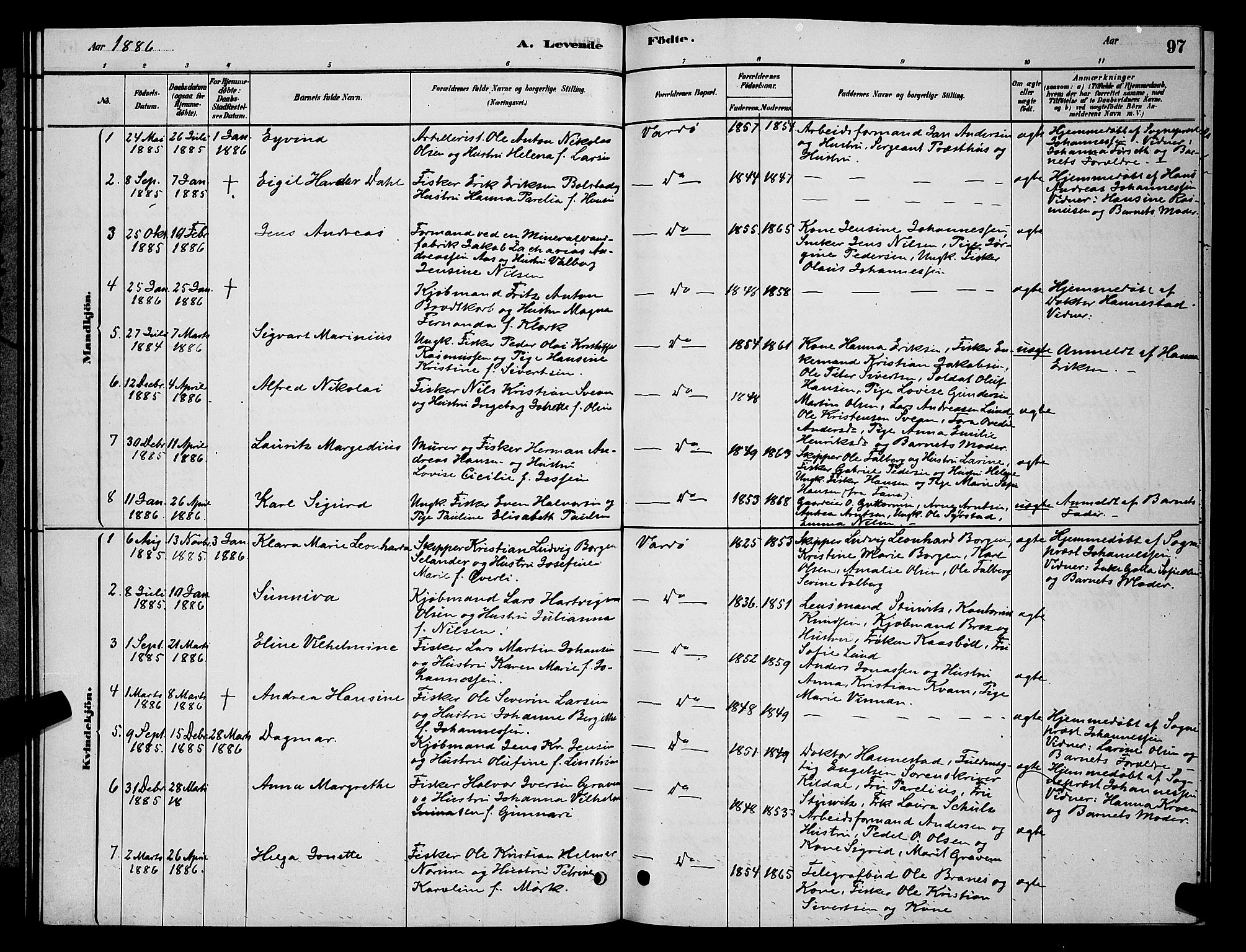 Vardø sokneprestkontor, SATØ/S-1332/H/Hb/L0004klokker: Parish register (copy) no. 4, 1879-1887, p. 97