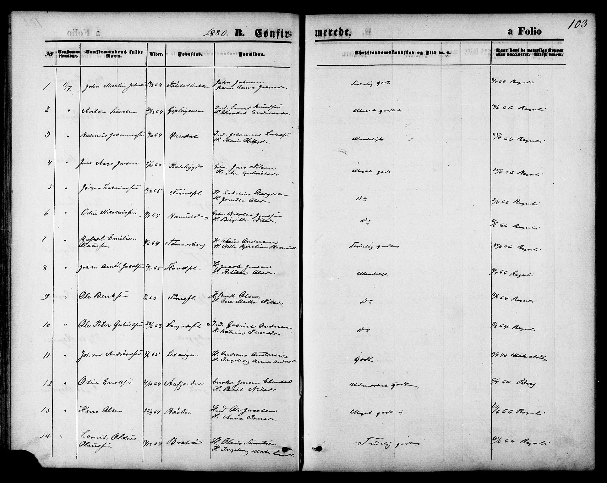 Ministerialprotokoller, klokkerbøker og fødselsregistre - Nord-Trøndelag, SAT/A-1458/744/L0419: Parish register (official) no. 744A03, 1867-1881, p. 103