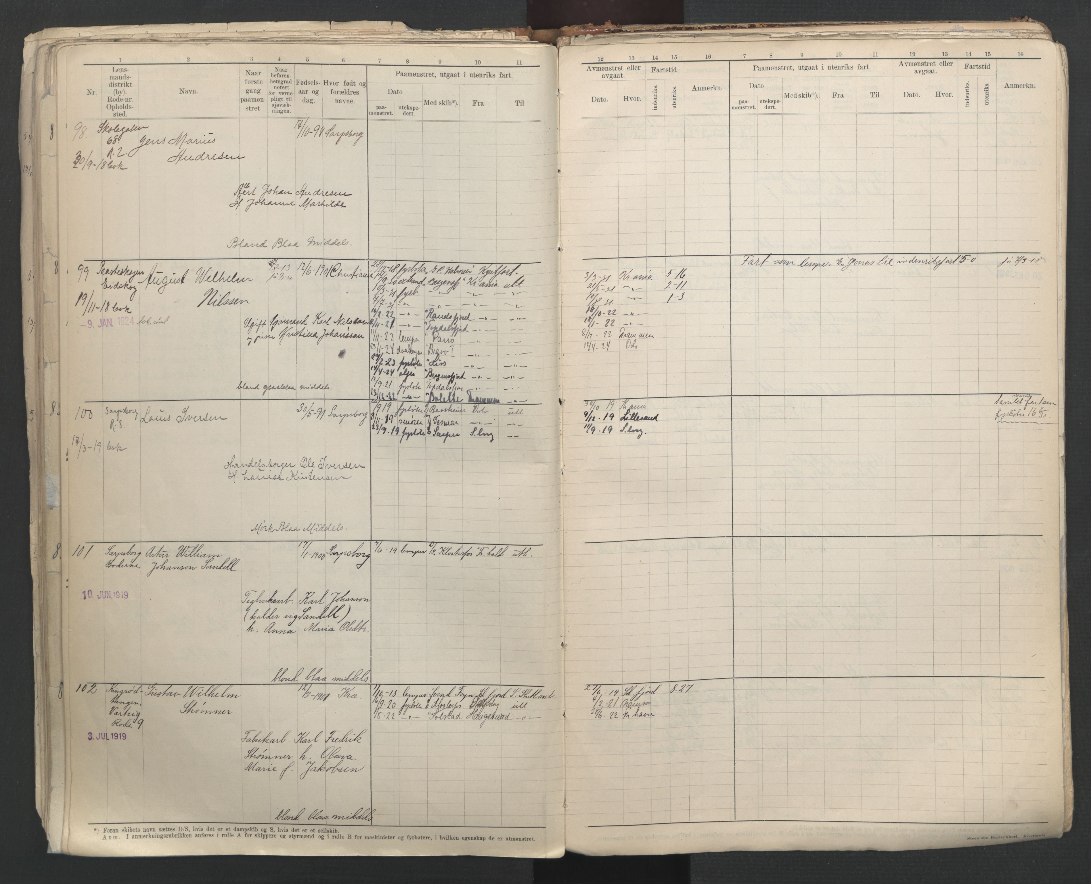 Oslo sjømannskontor, SAO/A-10595/F/Fd/L0007: B-rulle, 1914, p. 154