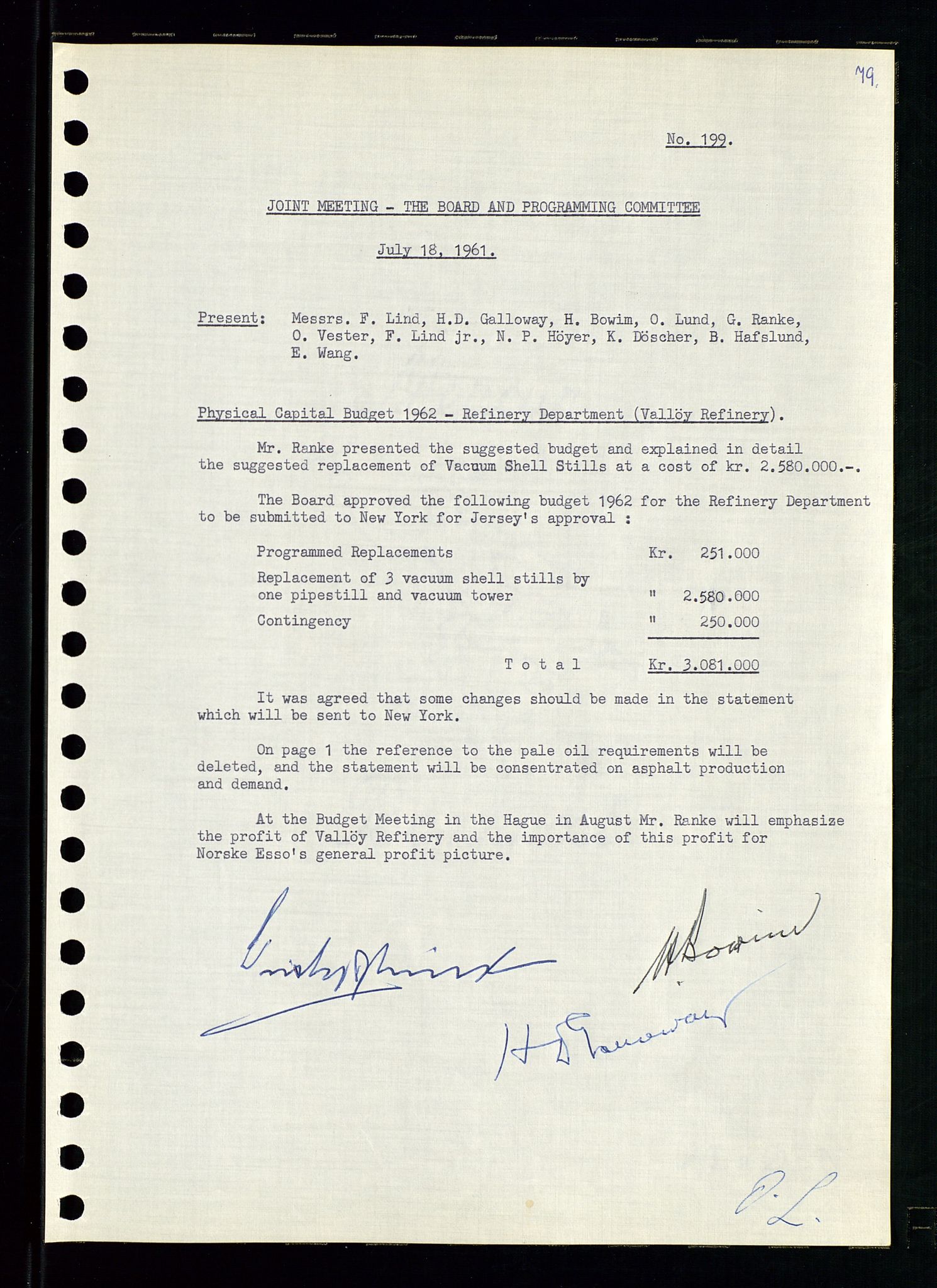 Pa 0982 - Esso Norge A/S, AV/SAST-A-100448/A/Aa/L0001/0002: Den administrerende direksjon Board minutes (styrereferater) / Den administrerende direksjon Board minutes (styrereferater), 1960-1961, p. 126