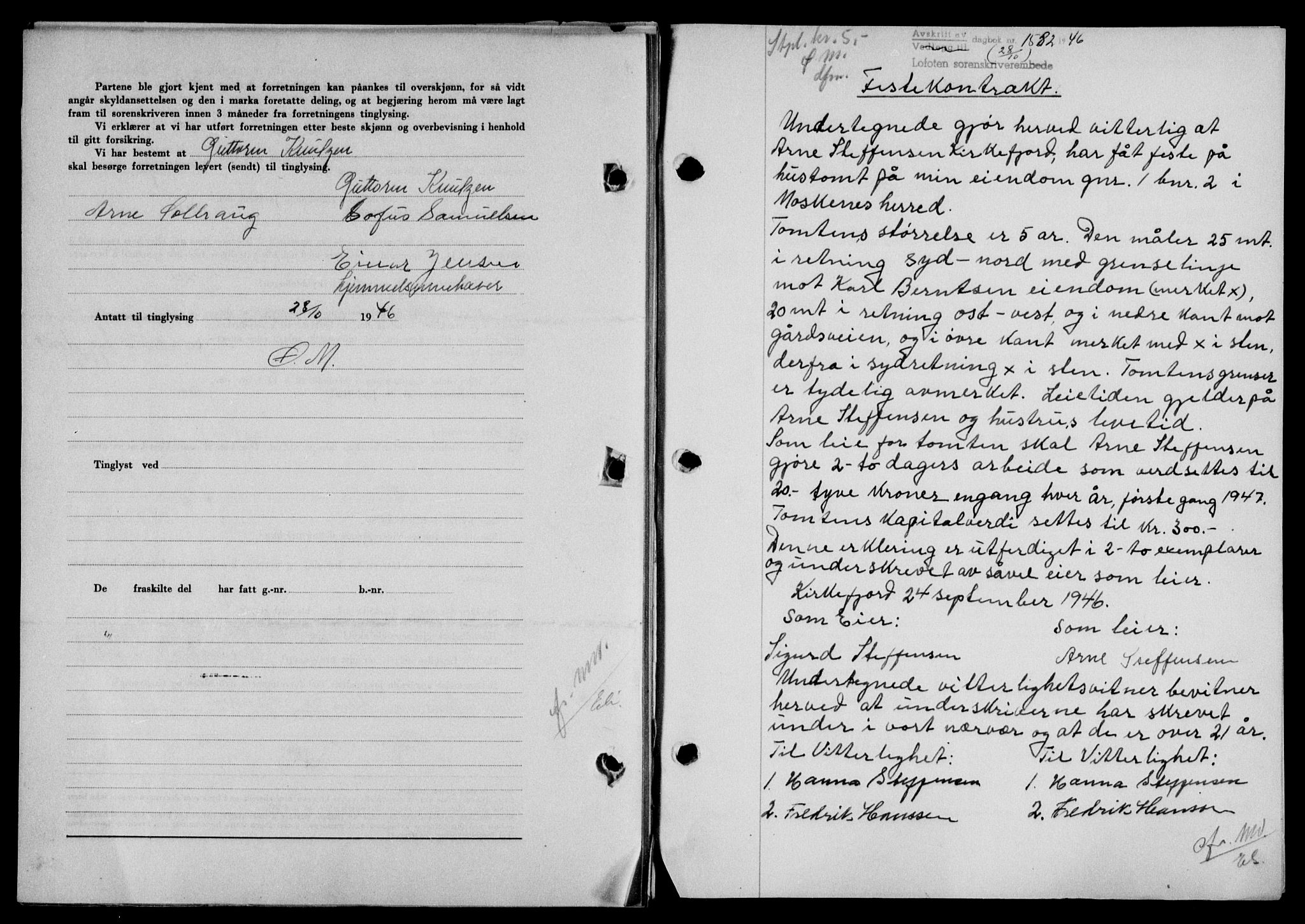 Lofoten sorenskriveri, SAT/A-0017/1/2/2C/L0014a: Mortgage book no. 14a, 1946-1946, Diary no: : 1582/1946