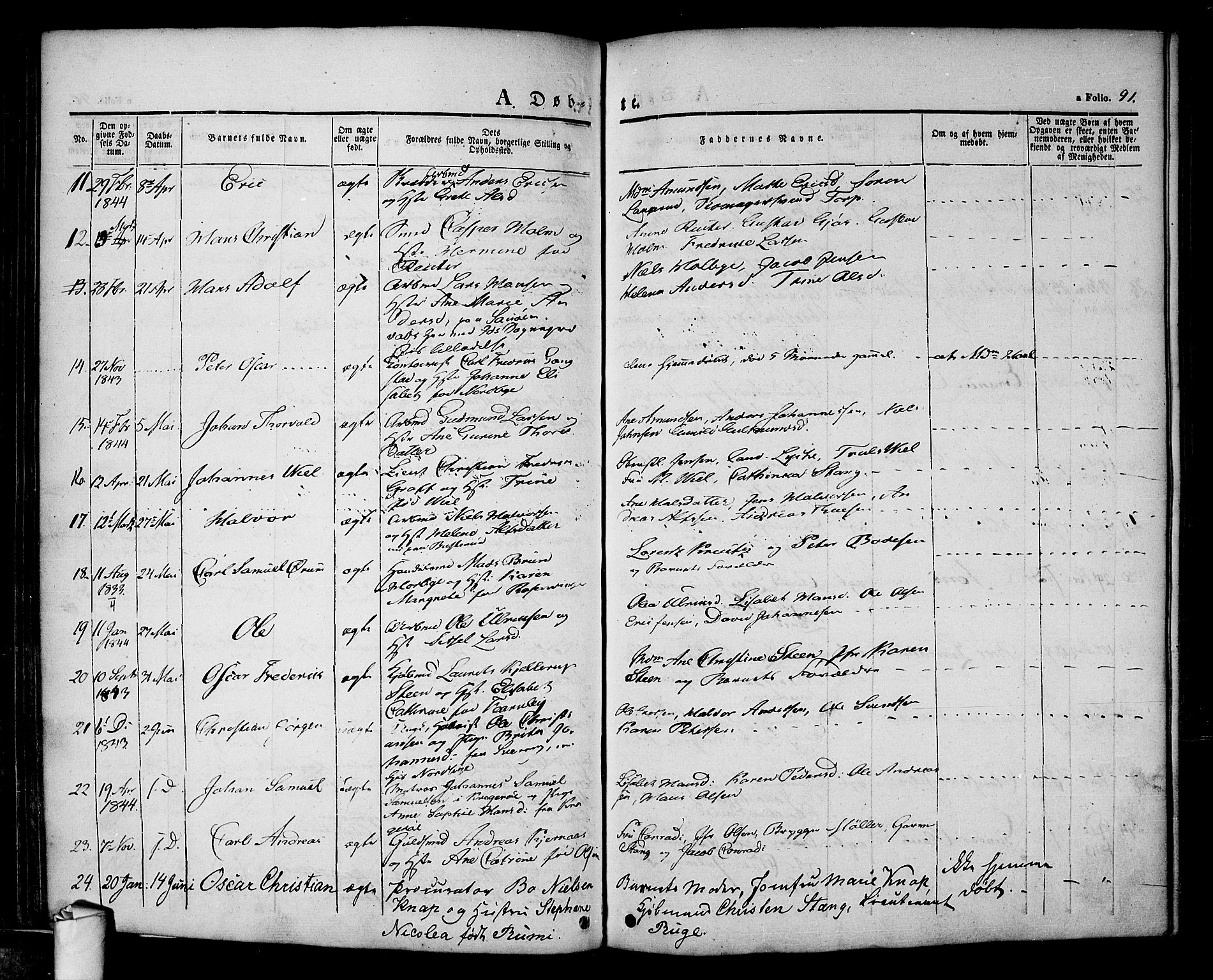 Halden prestekontor Kirkebøker, SAO/A-10909/F/Fa/L0005: Parish register (official) no. I 5, 1834-1845, p. 91