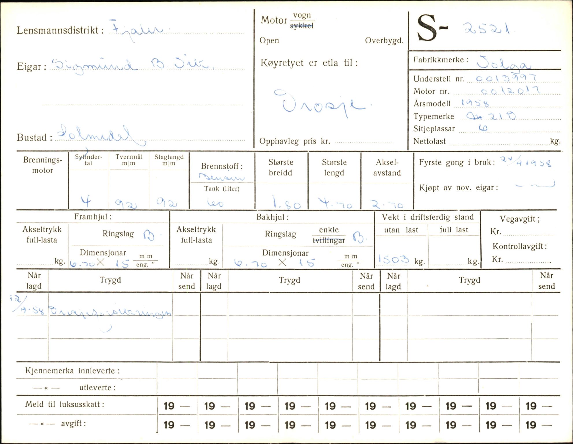 Statens vegvesen, Sogn og Fjordane vegkontor, AV/SAB-A-5301/4/F/L0004: Registerkort utmeldte Fjordane S2500-2700, S7200-7899, 1930-1961, p. 33