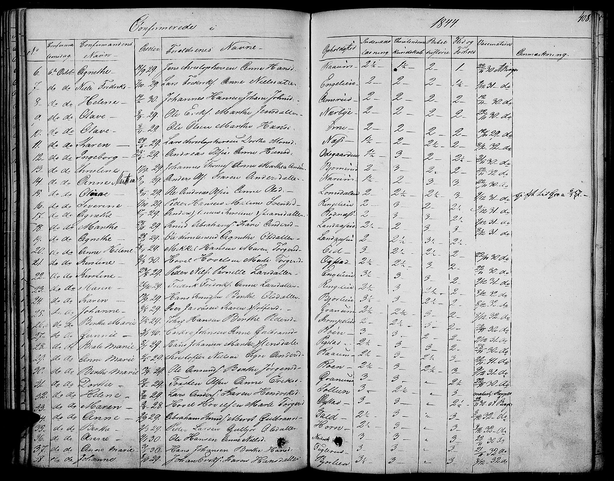Land prestekontor, SAH/PREST-120/H/Ha/Haa/L0008: Parish register (official) no. 8, 1830-1846, p. 408