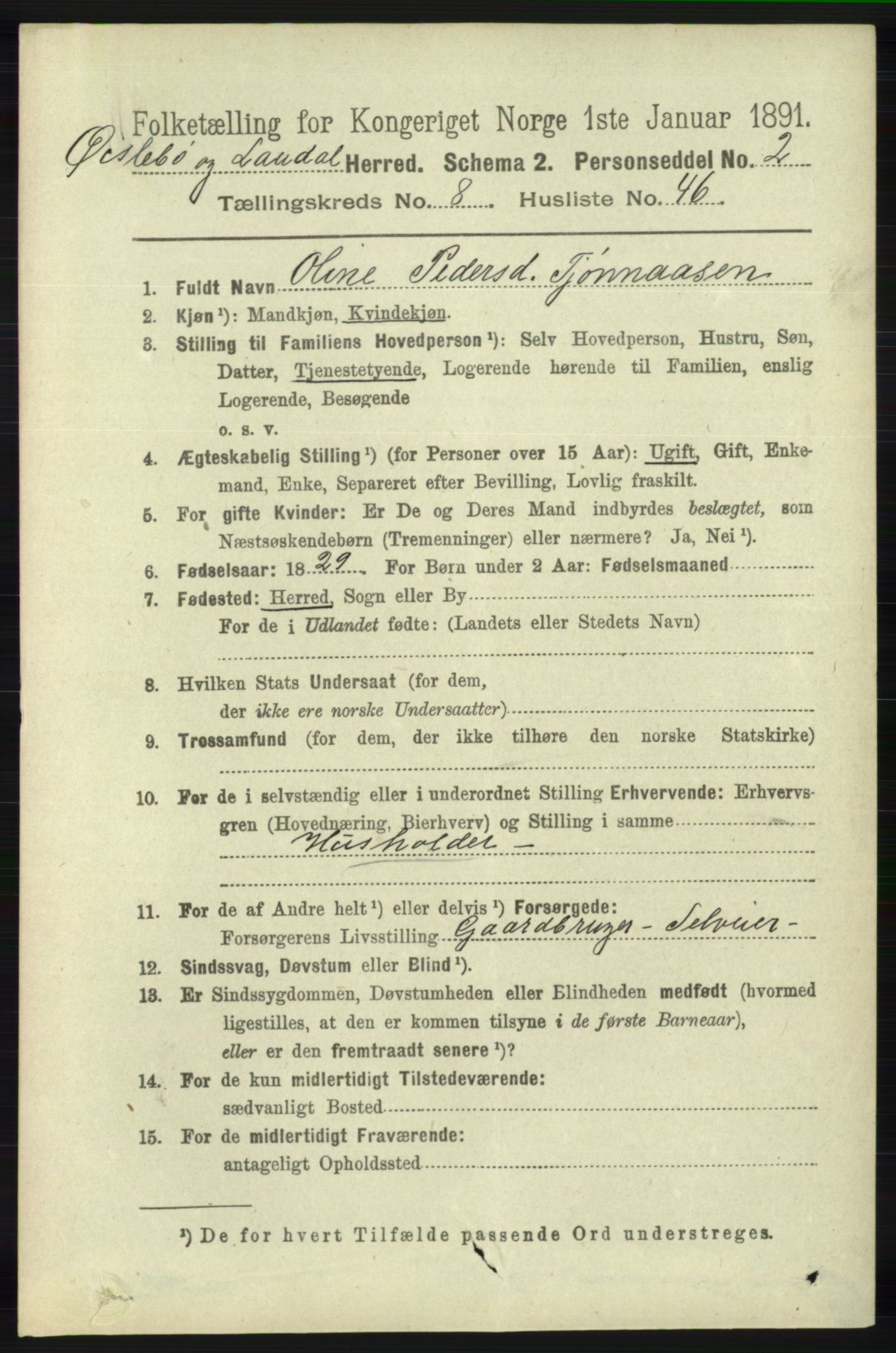RA, 1891 census for 1021 Øyslebø og Laudal, 1891, p. 2355