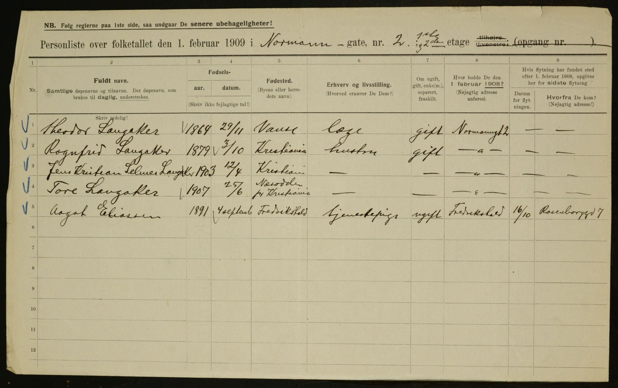 OBA, Municipal Census 1909 for Kristiania, 1909, p. 66167