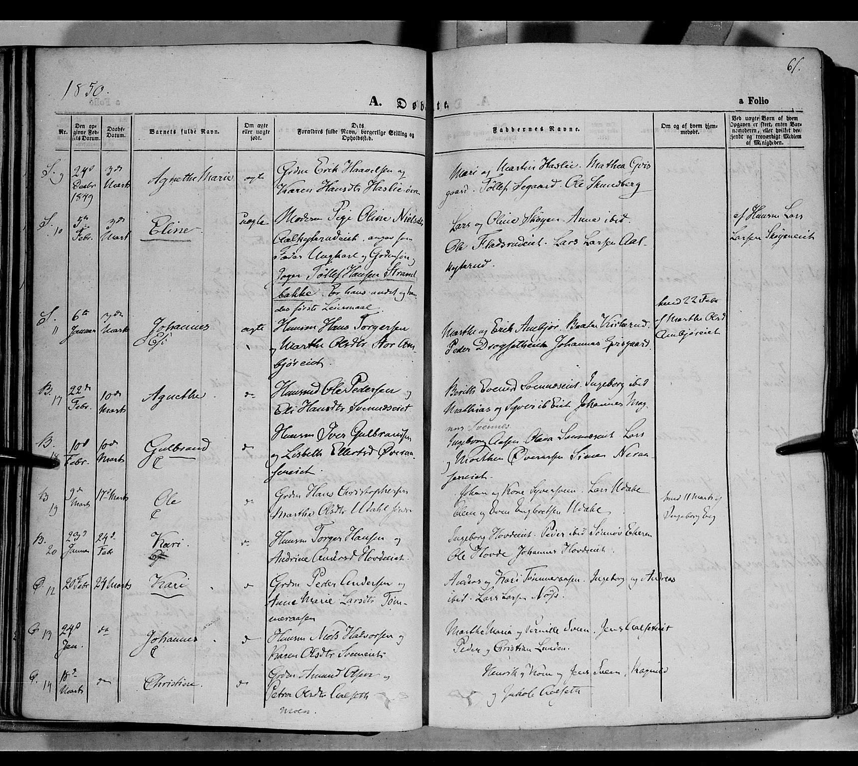 Biri prestekontor, SAH/PREST-096/H/Ha/Haa/L0005: Parish register (official) no. 5, 1843-1854, p. 61