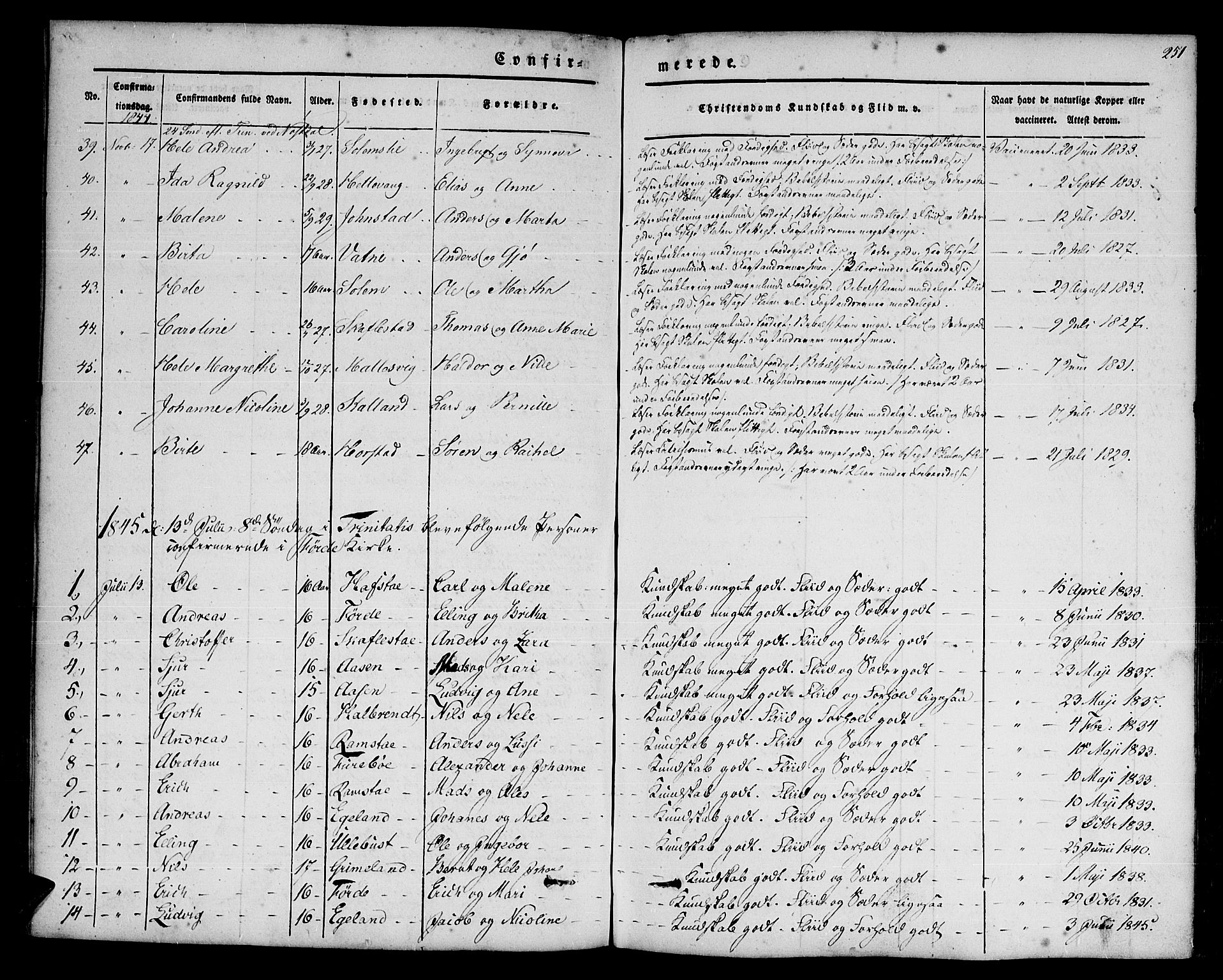 Førde sokneprestembete, SAB/A-79901/H/Haa/Haaa/L0007: Parish register (official) no. A 7, 1843-1860, p. 251