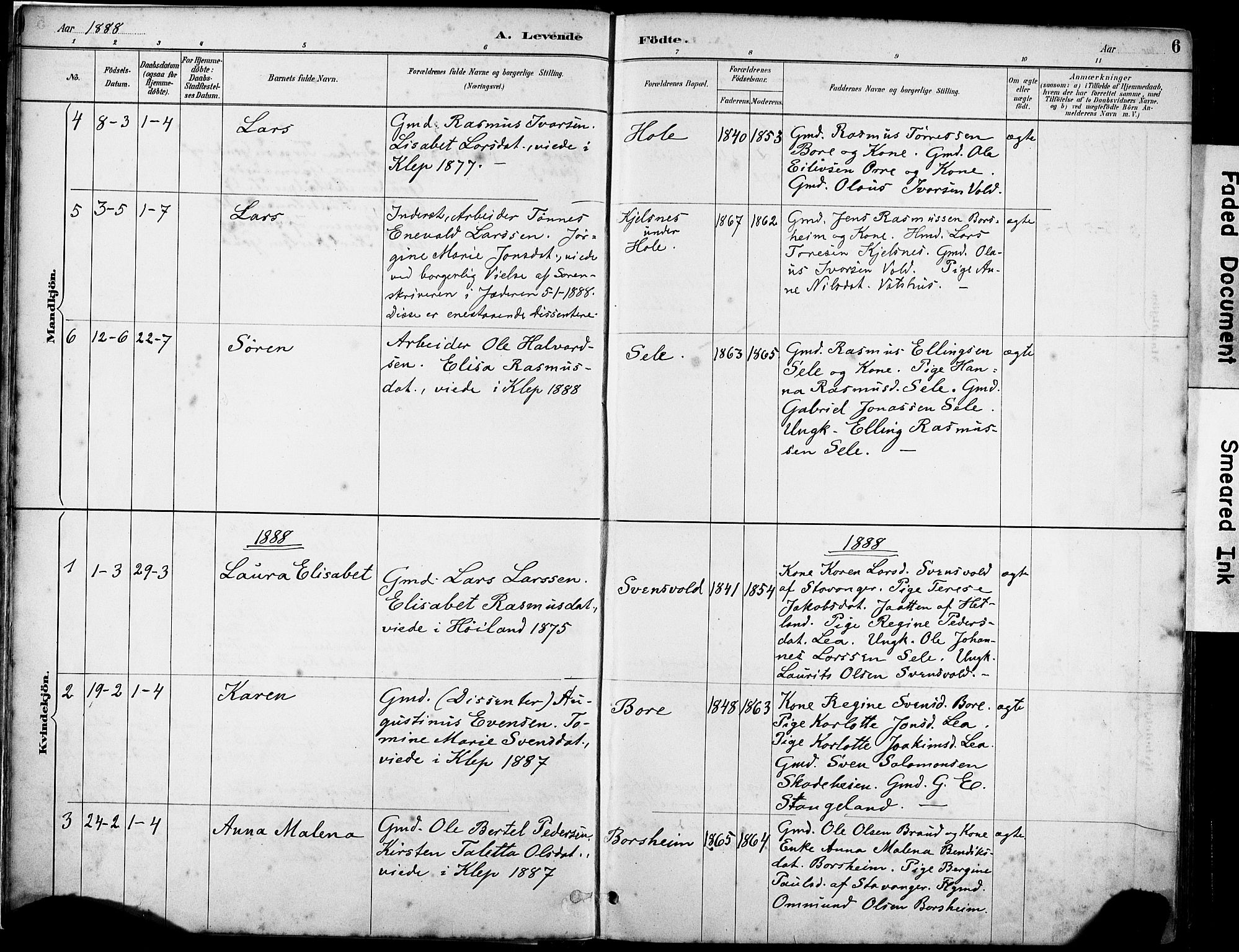 Klepp sokneprestkontor, SAST/A-101803/001/3/30BA/L0008: Parish register (official) no. A 9, 1886-1919, p. 6