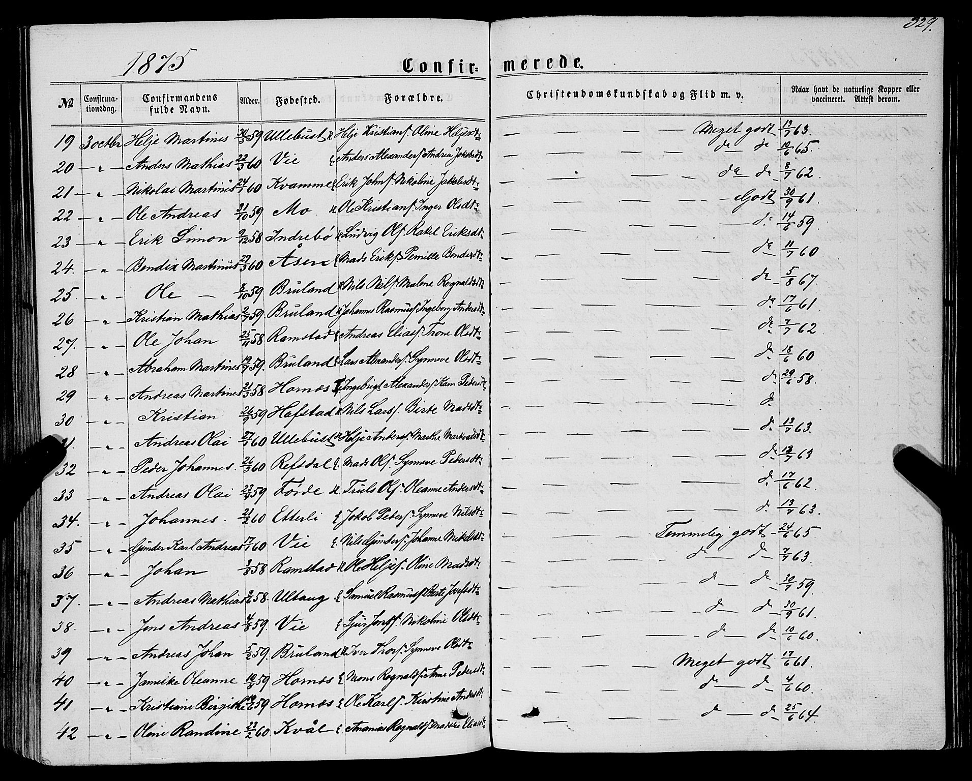 Førde sokneprestembete, SAB/A-79901/H/Haa/Haaa/L0009: Parish register (official) no. A 9, 1861-1877, p. 329