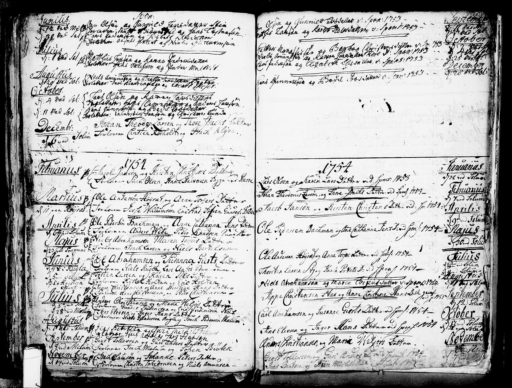 Solum kirkebøker, SAKO/A-306/F/Fa/L0002: Parish register (official) no. I 2, 1713-1761, p. 203