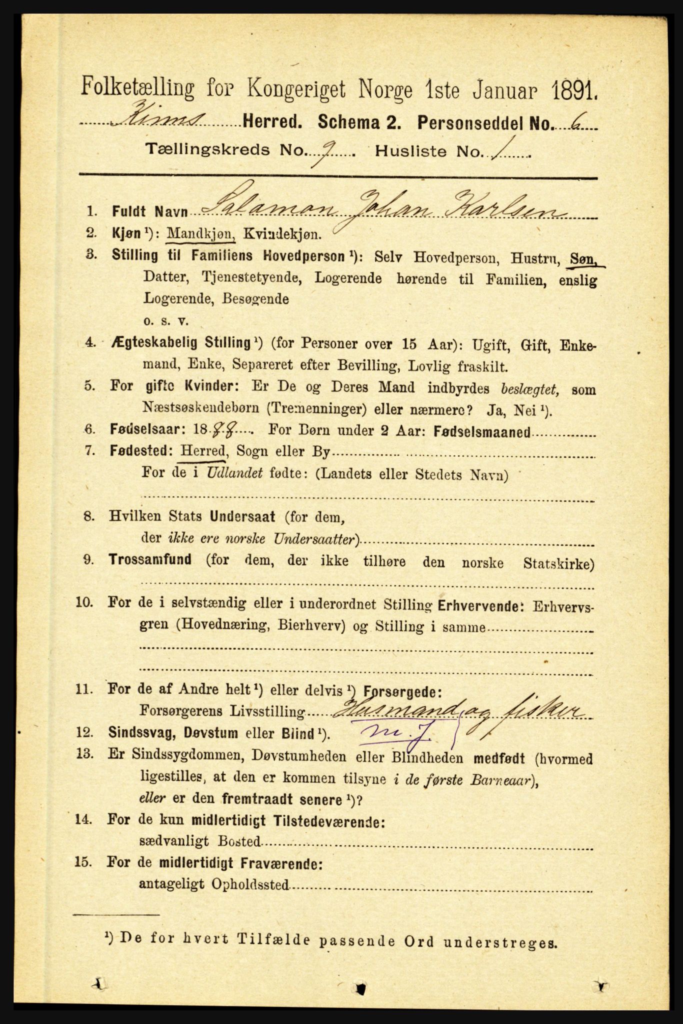 RA, 1891 census for 1437 Kinn, 1891, p. 3463