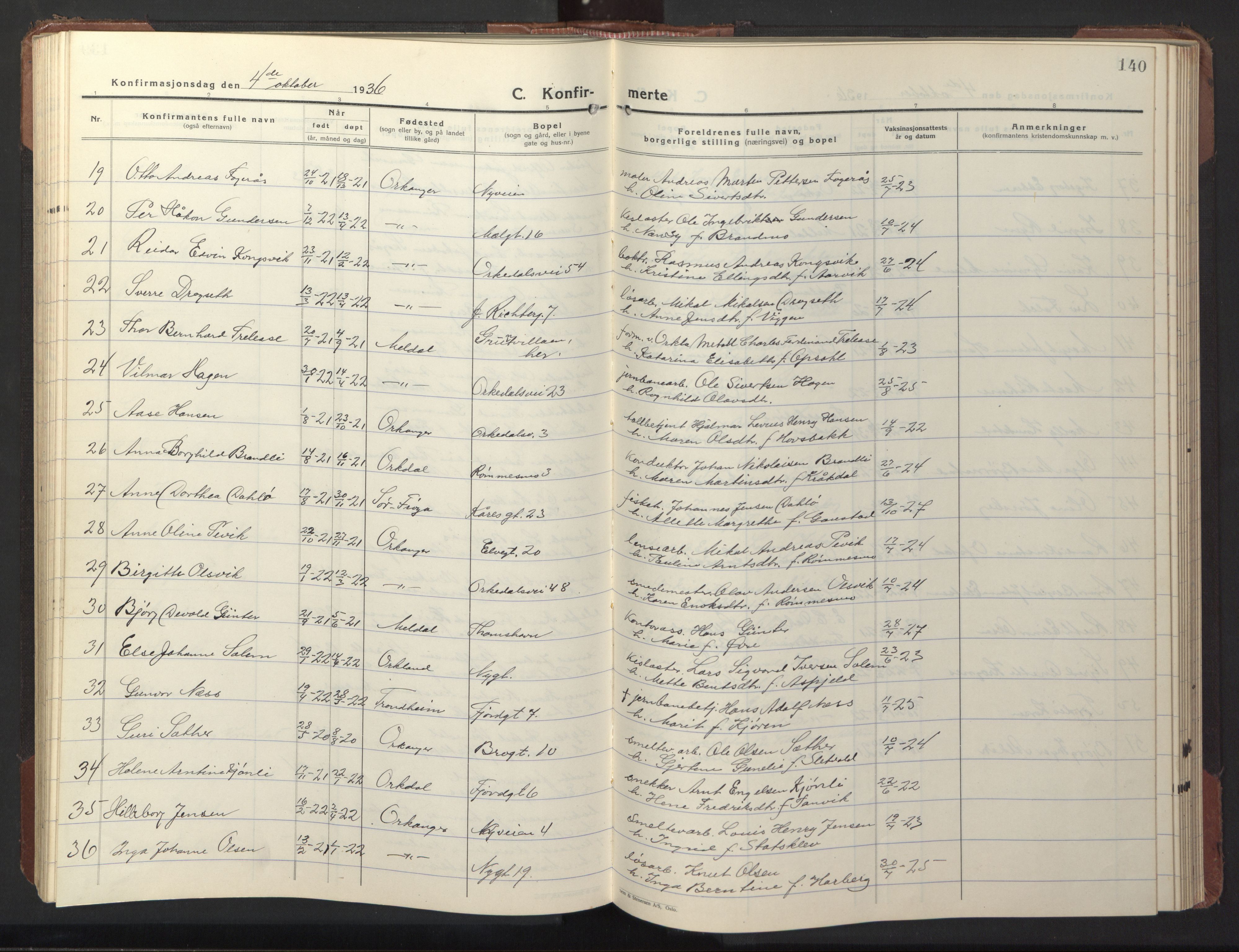 Ministerialprotokoller, klokkerbøker og fødselsregistre - Sør-Trøndelag, SAT/A-1456/669/L0832: Parish register (copy) no. 669C02, 1925-1953, p. 140
