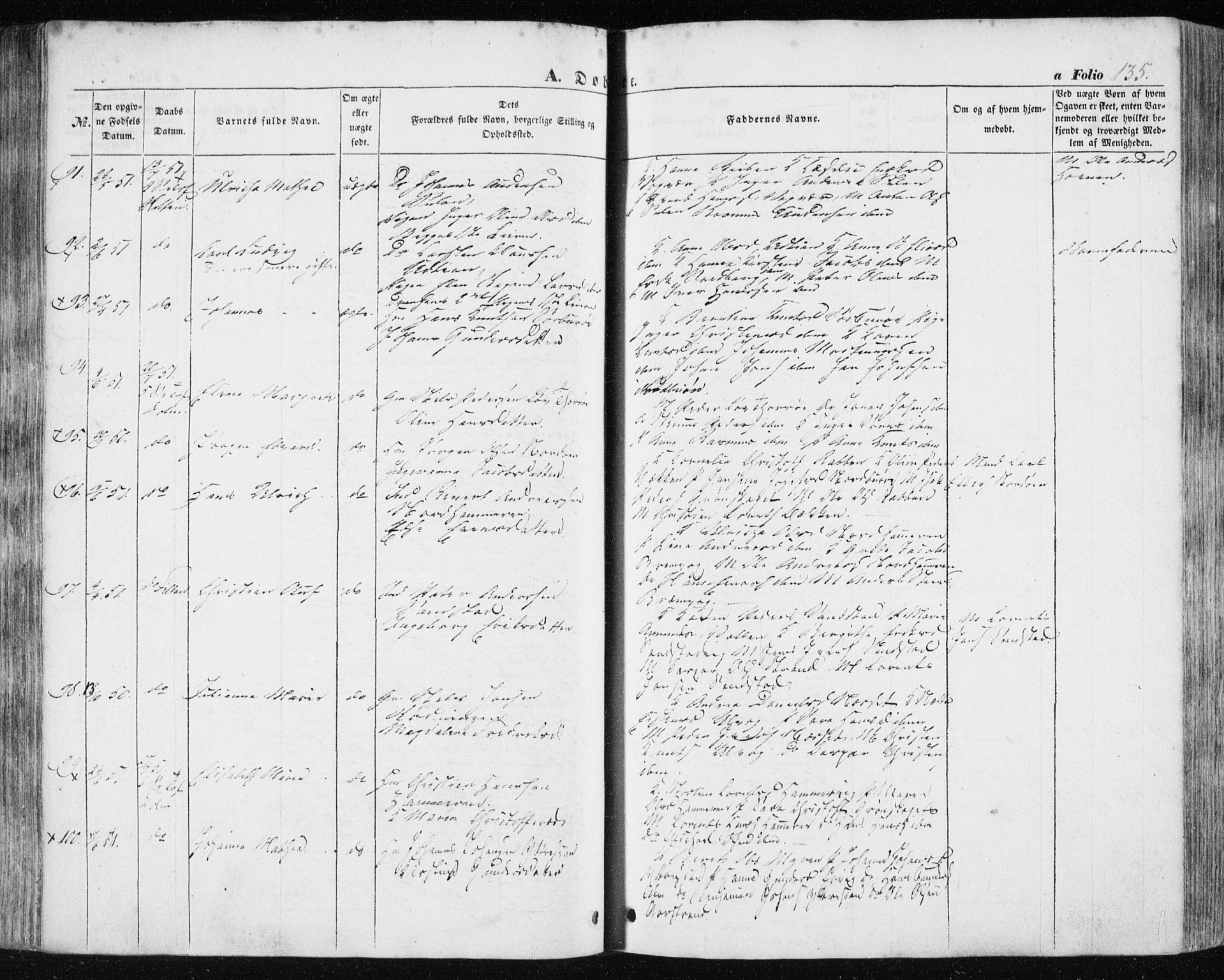 Ministerialprotokoller, klokkerbøker og fødselsregistre - Sør-Trøndelag, SAT/A-1456/634/L0529: Parish register (official) no. 634A05, 1843-1851, p. 135