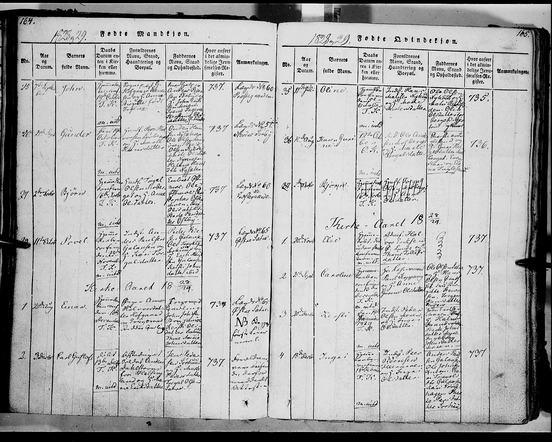 Trysil prestekontor, SAH/PREST-046/H/Ha/Haa/L0003: Parish register (official) no. 3 /1, 1814-1841, p. 164-165