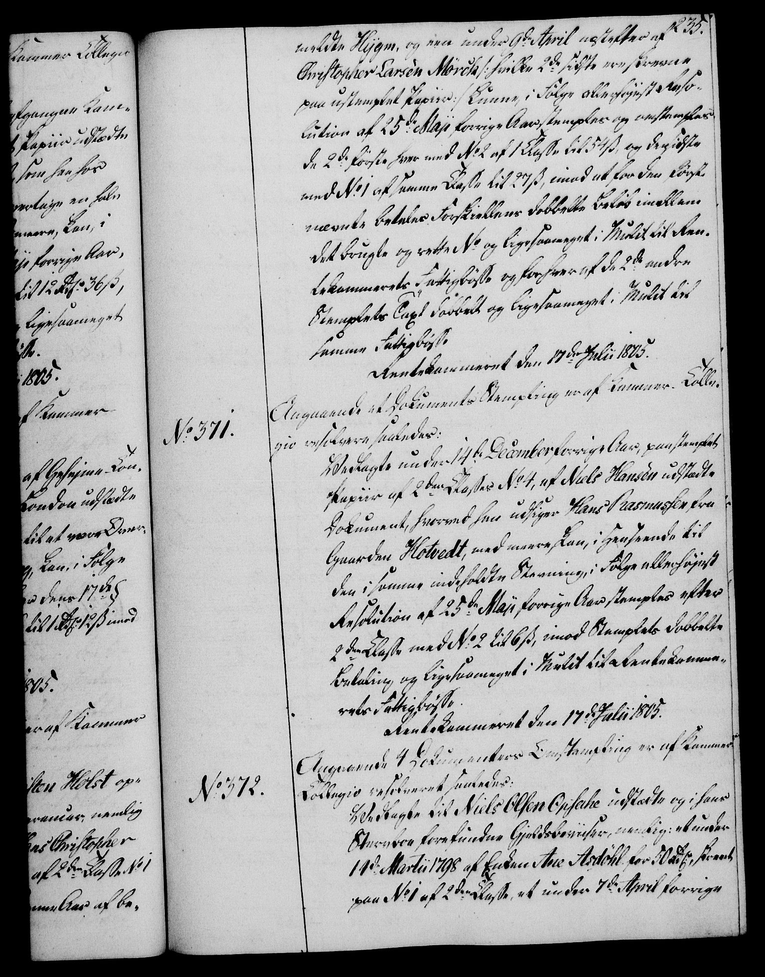 Rentekammeret, Kammerkanselliet, AV/RA-EA-3111/G/Gg/Gga/L0018: Norsk ekspedisjonsprotokoll med register (merket RK 53.18), 1804-1806, p. 235