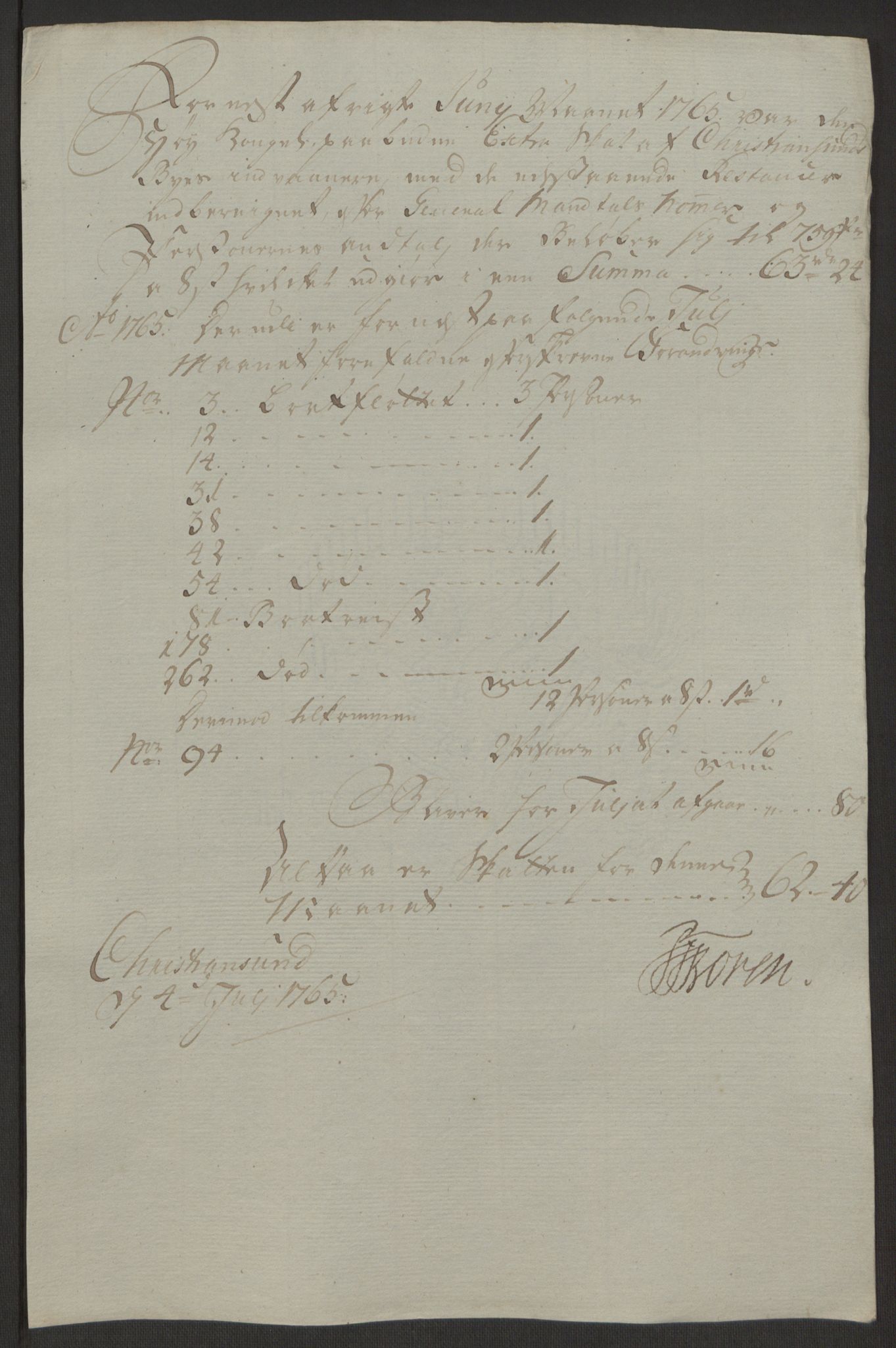 Rentekammeret inntil 1814, Reviderte regnskaper, Byregnskaper, AV/RA-EA-4066/R/Rr/L0495/0004: [R1] Kontribusjonsregnskap / Ekstraskatt, 1762-1772, p. 64