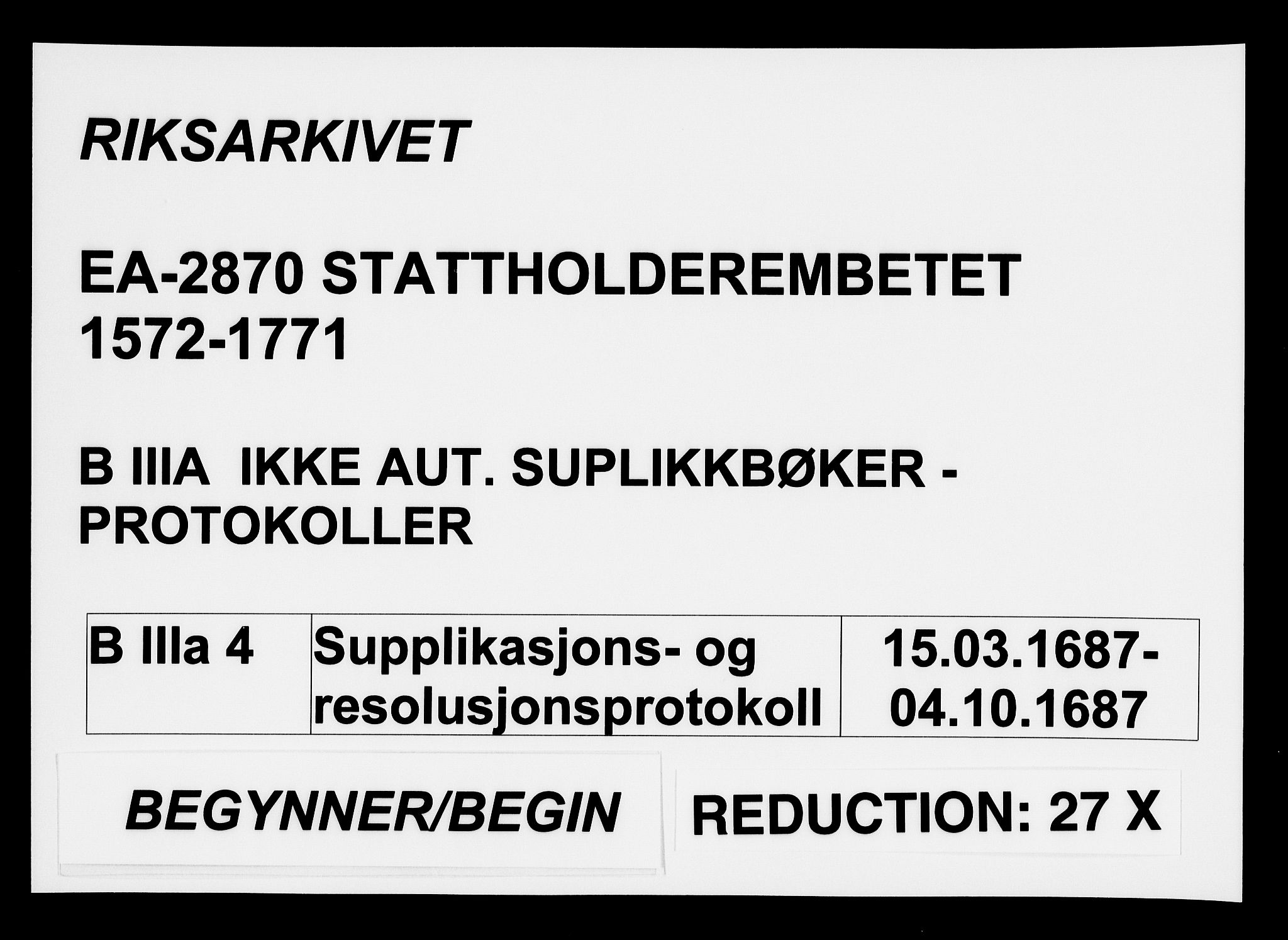 Stattholderembetet 1572-1771, AV/RA-EA-2870/Ae/L0004: Supplikasjons- og resolusjonsprotokoll, 1687