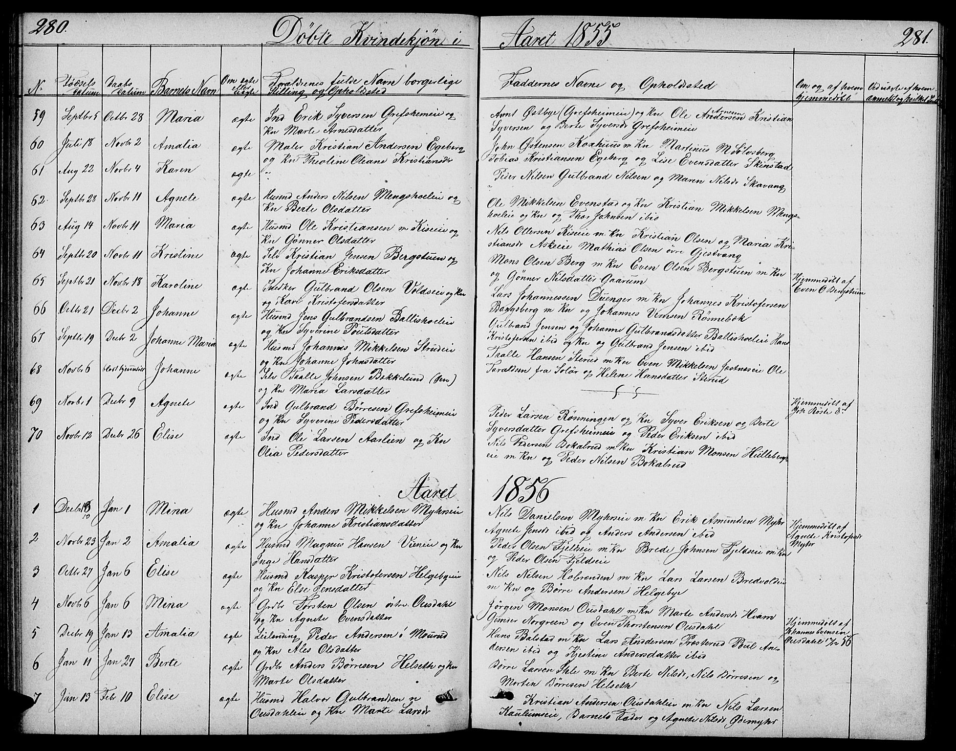 Nes prestekontor, Hedmark, AV/SAH-PREST-020/L/La/L0005: Parish register (copy) no. 5, 1852-1889, p. 280-281