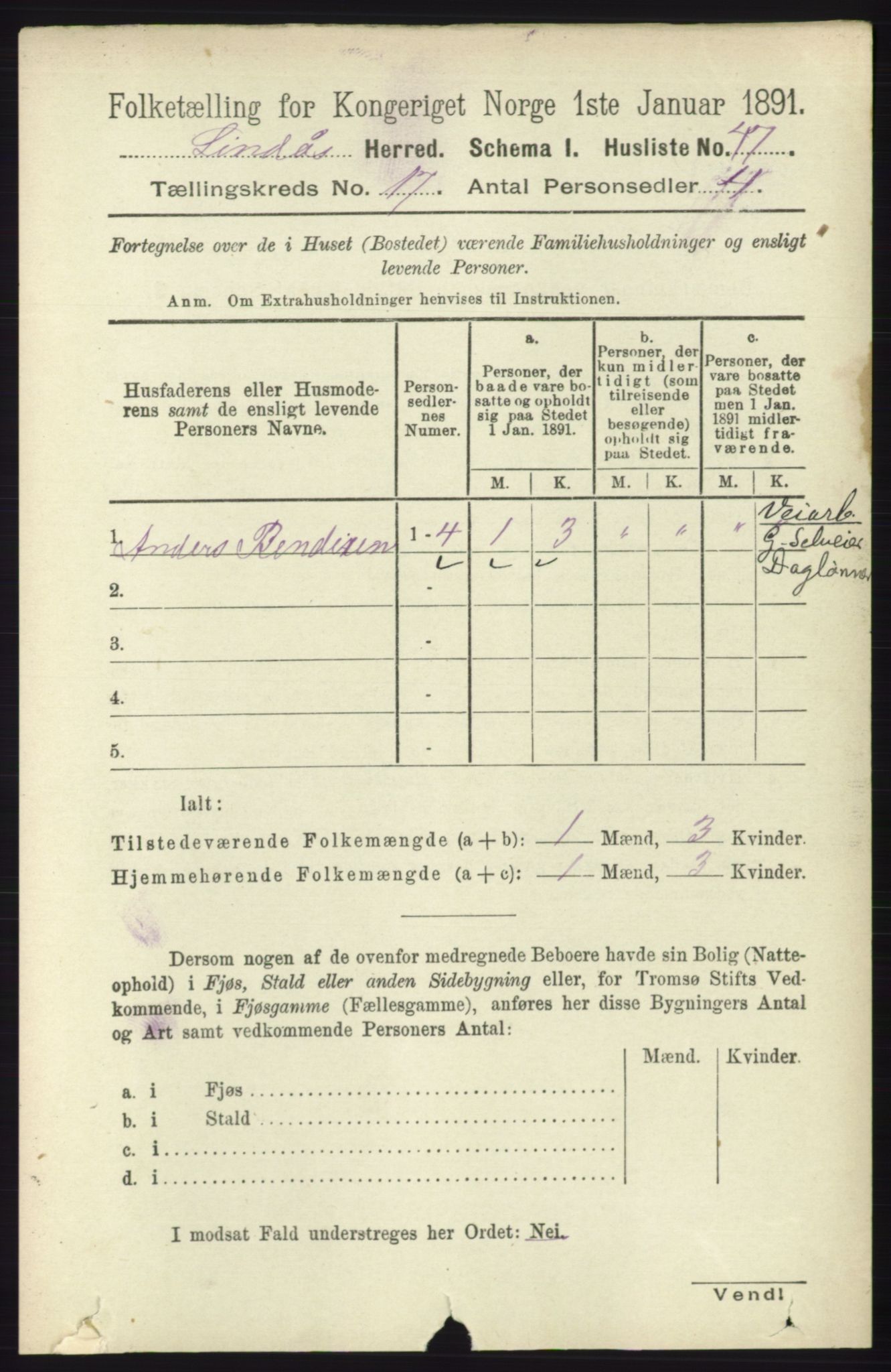 RA, 1891 census for 1263 Lindås, 1891, p. 6129
