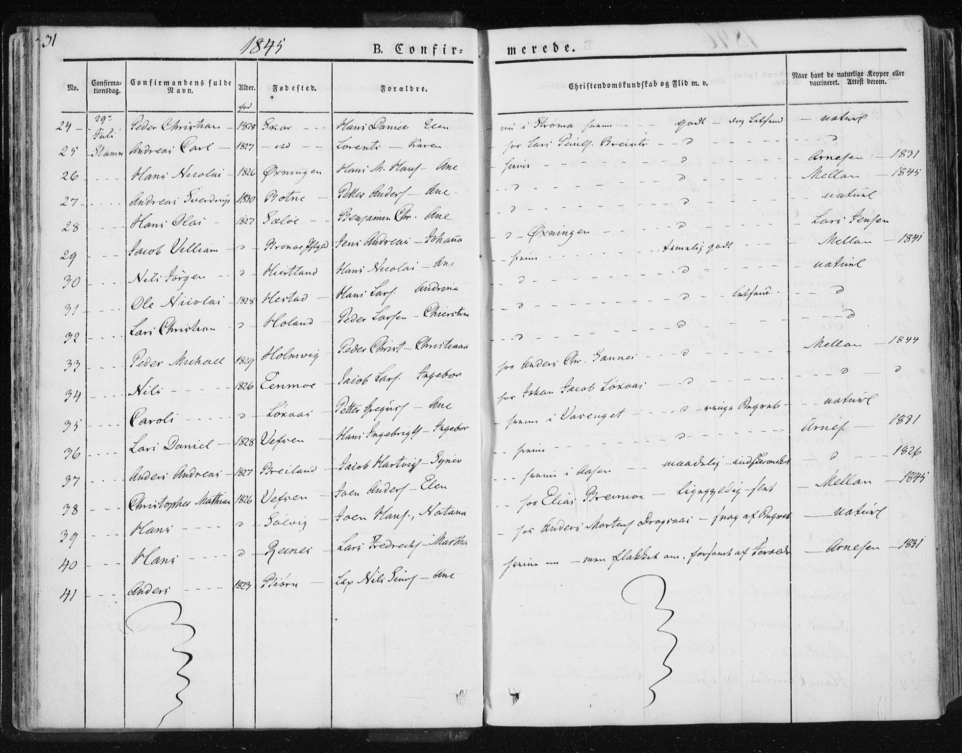 Ministerialprotokoller, klokkerbøker og fødselsregistre - Nordland, AV/SAT-A-1459/830/L0447: Parish register (official) no. 830A11, 1831-1854, p. 31