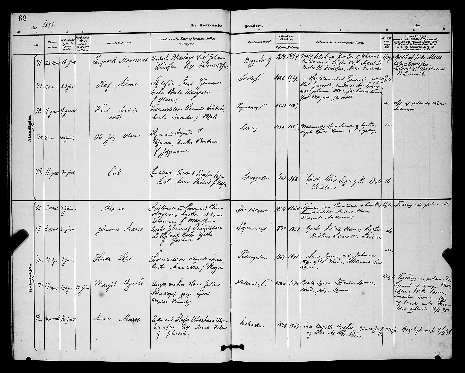 St. Johannes sokneprestkontor, SAST/A-101814/001/30/30BB/L0003: Parish register (copy) no. B 3, 1893-1900, p. 62