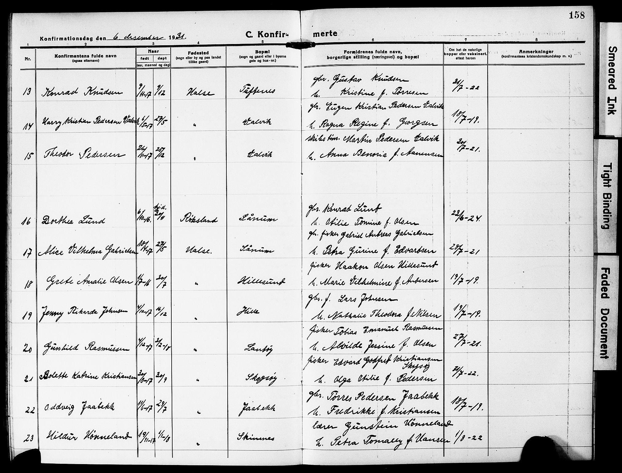 Mandal sokneprestkontor, AV/SAK-1111-0030/F/Fb/Fba/L0013: Parish register (copy) no. B 7, 1918-1931, p. 158