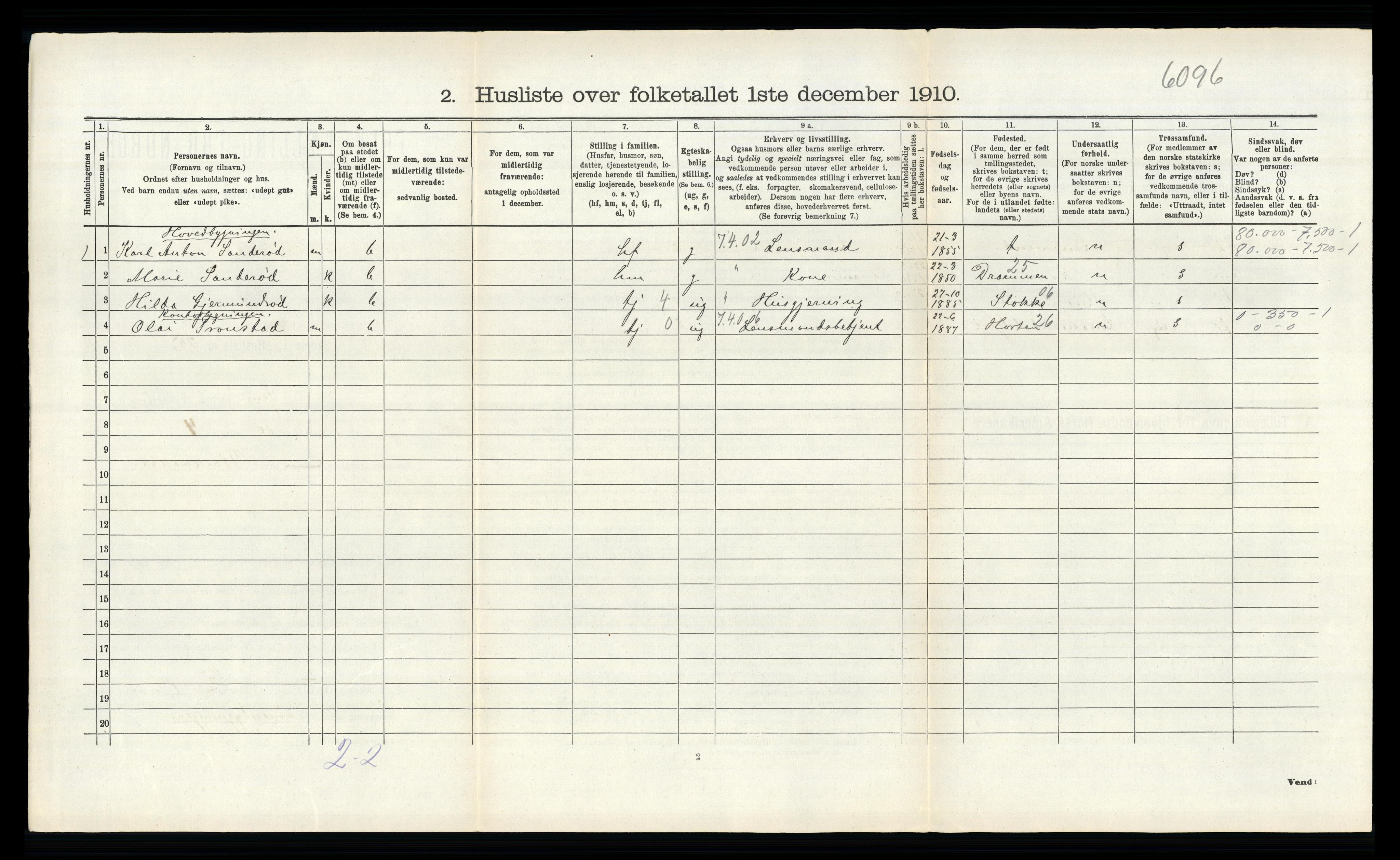 RA, 1910 census for Sem, 1910, p. 211