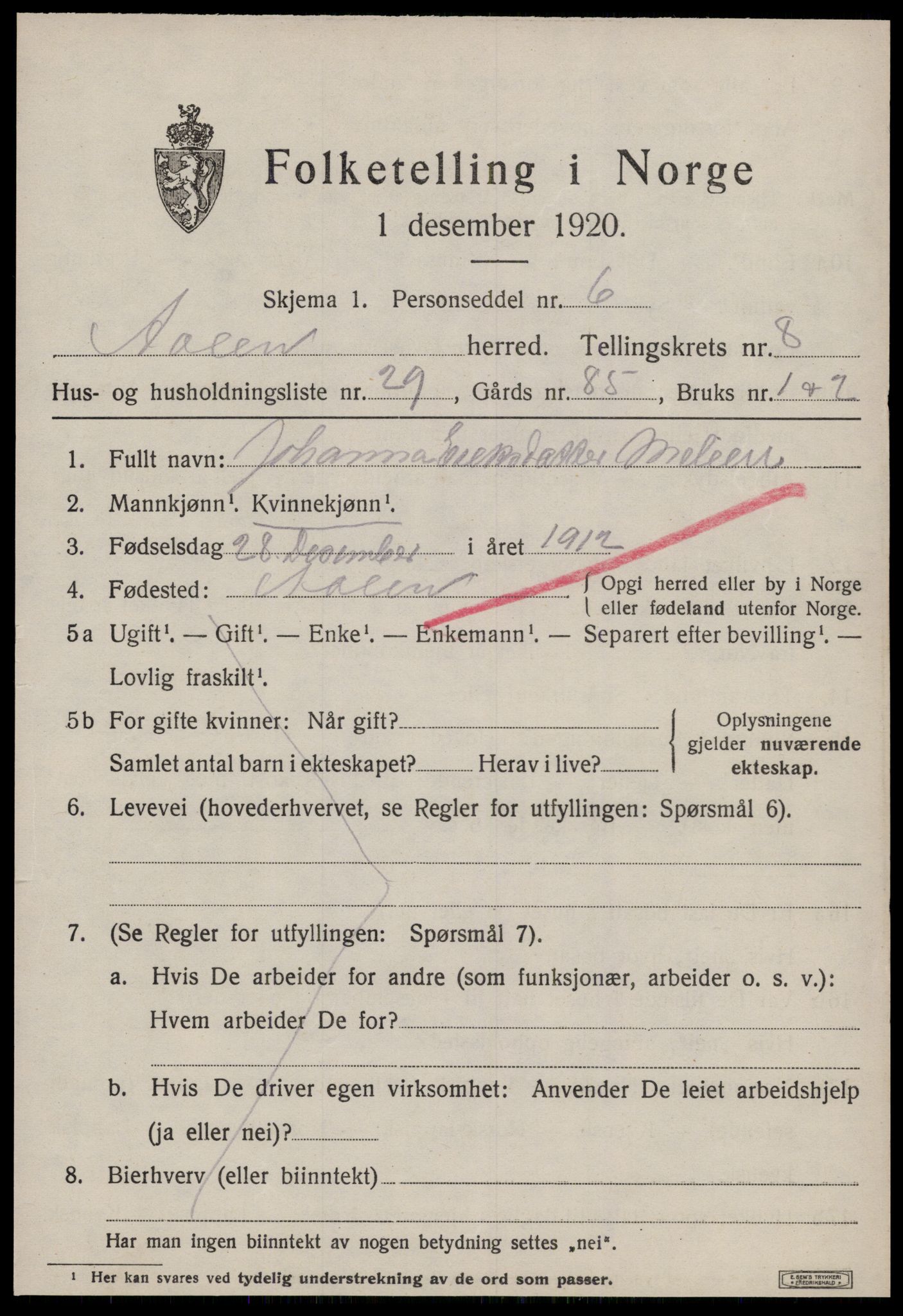 SAT, 1920 census for Ålen, 1920, p. 4064