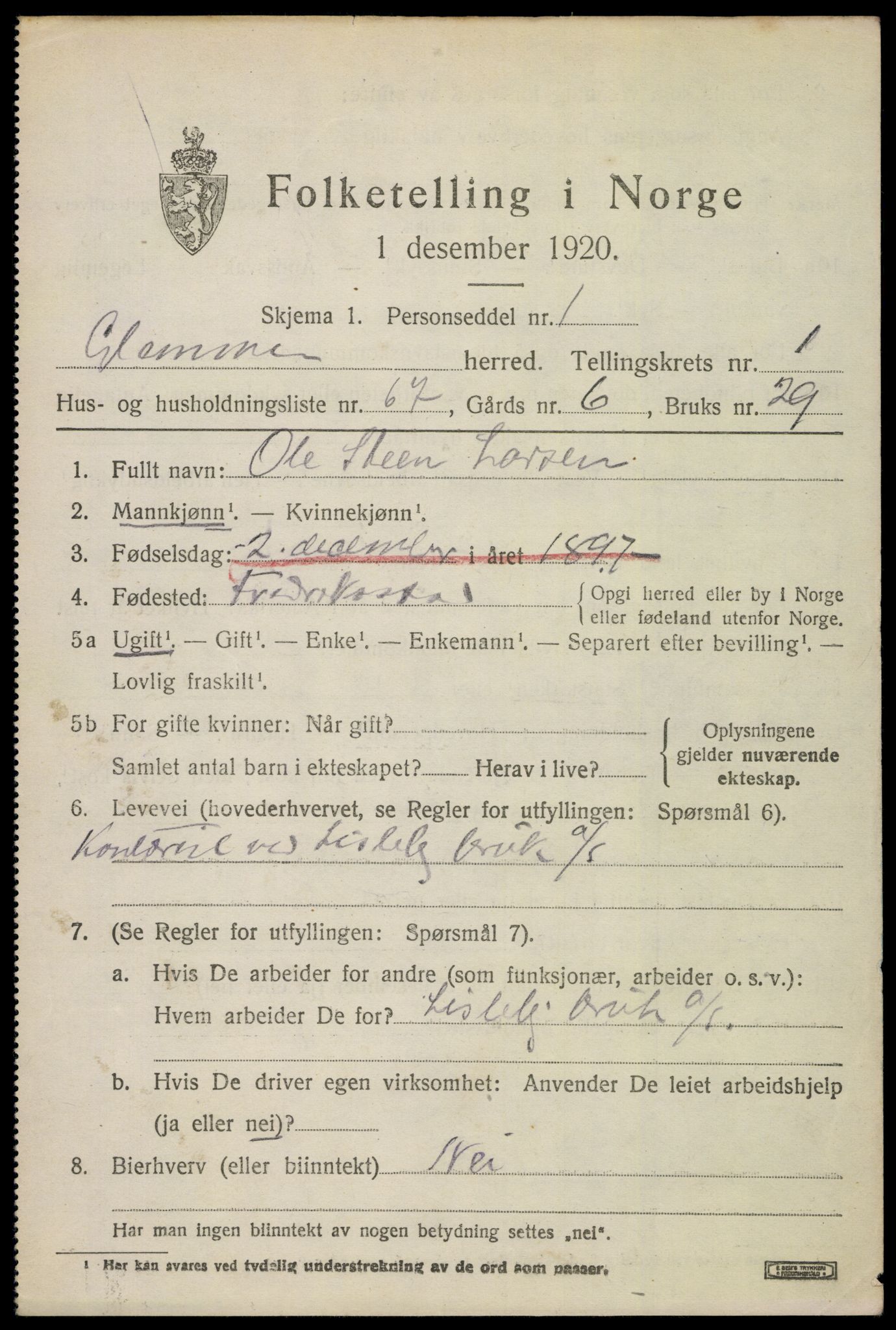 SAO, 1920 census for Glemmen, 1920, p. 4129