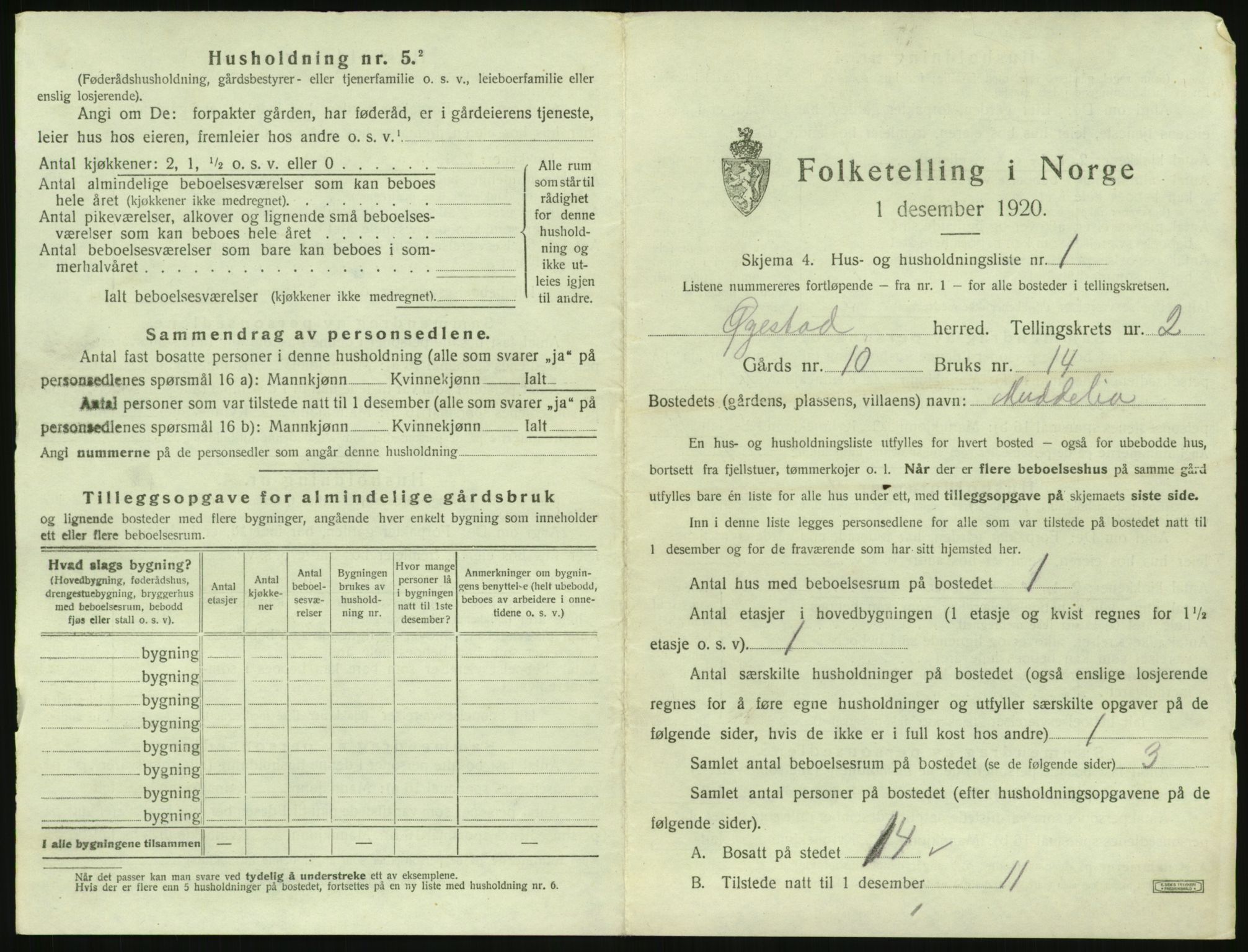 SAK, 1920 census for Øyestad, 1920, p. 136