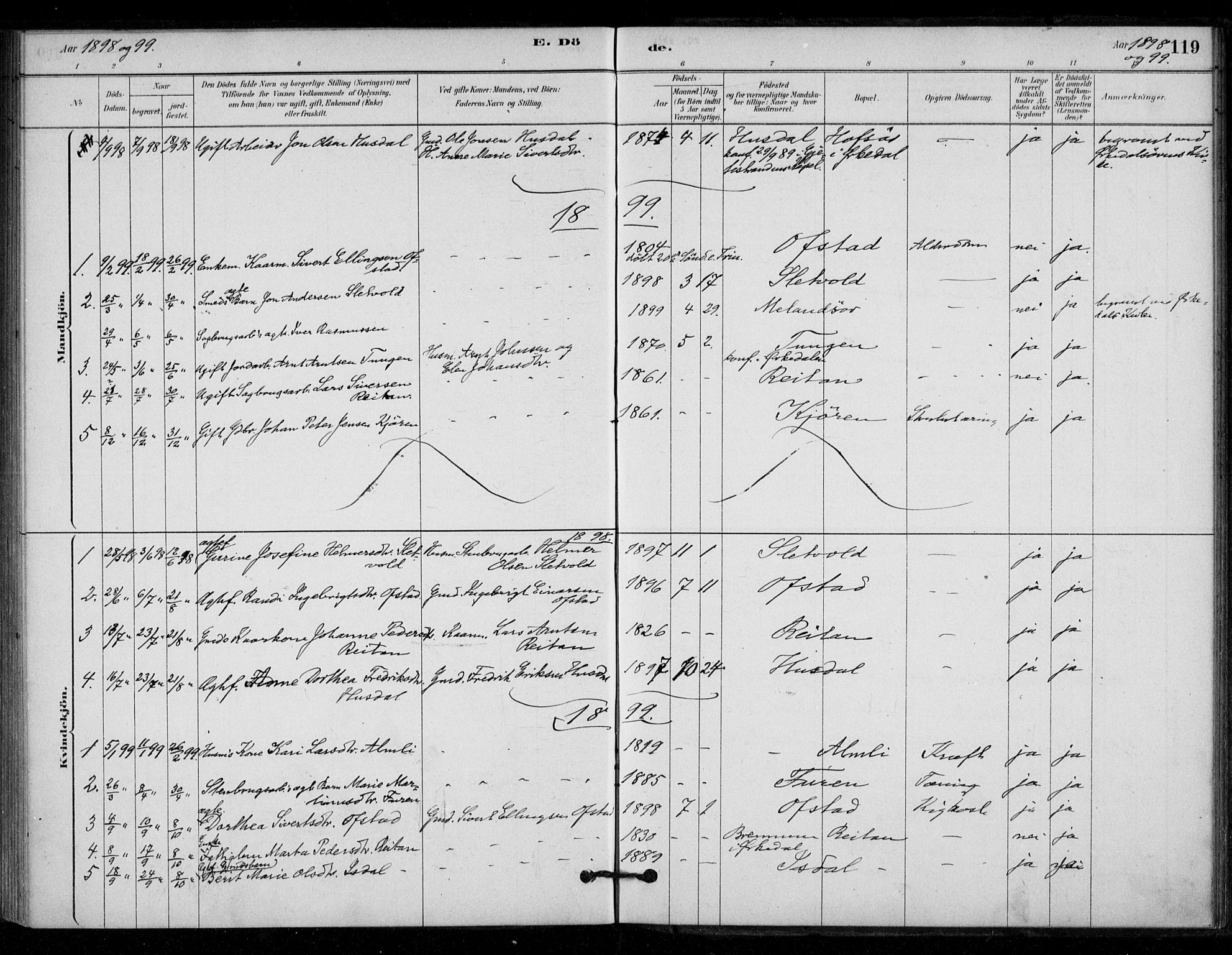 Ministerialprotokoller, klokkerbøker og fødselsregistre - Sør-Trøndelag, SAT/A-1456/670/L0836: Parish register (official) no. 670A01, 1879-1904, p. 119