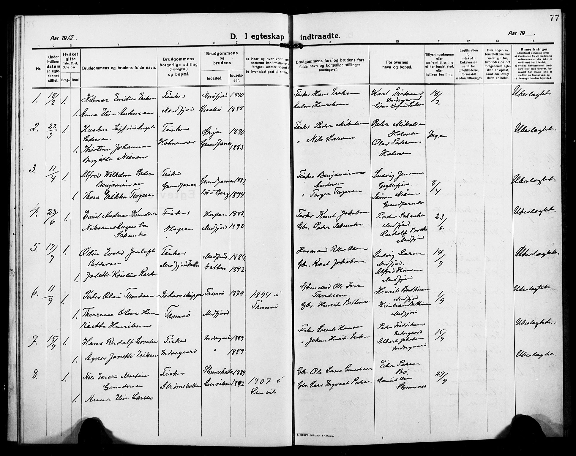 Berg sokneprestkontor, AV/SATØ-S-1318/G/Ga/Gab/L0006klokker: Parish register (copy) no. 6, 1912-1921, p. 77