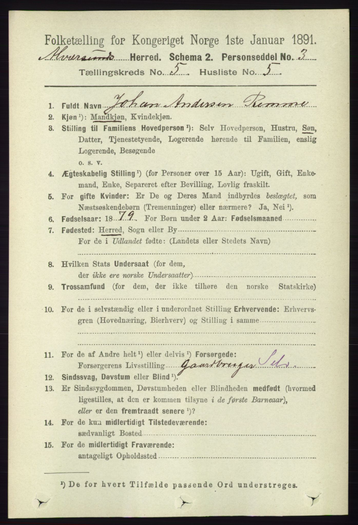 RA, 1891 census for 1257 Alversund, 1891, p. 1816