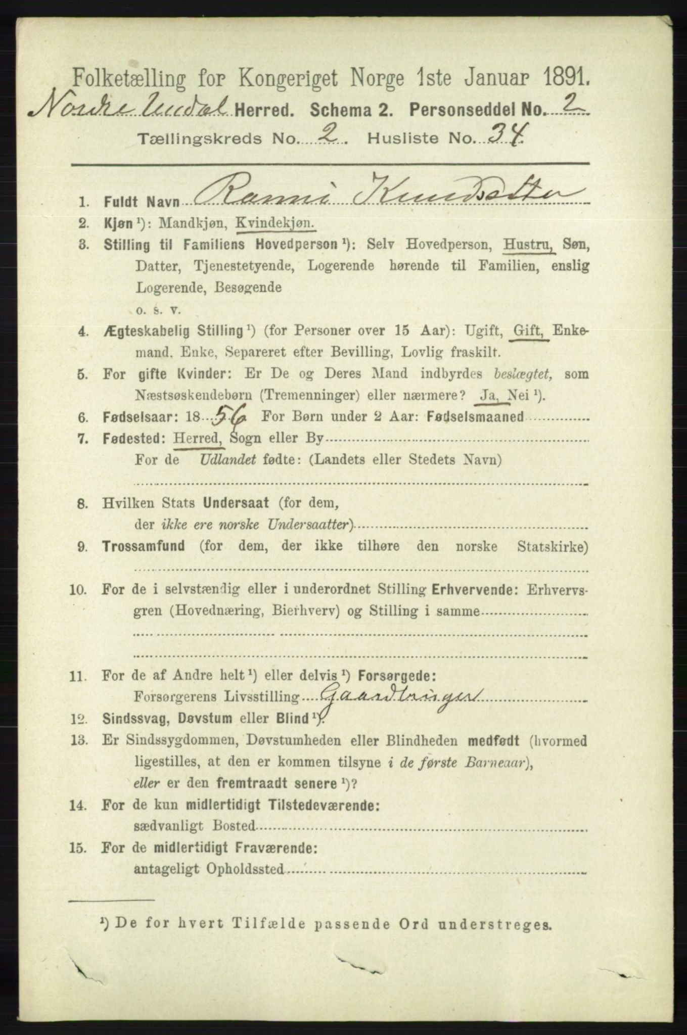 RA, 1891 census for 1028 Nord-Audnedal, 1891, p. 521