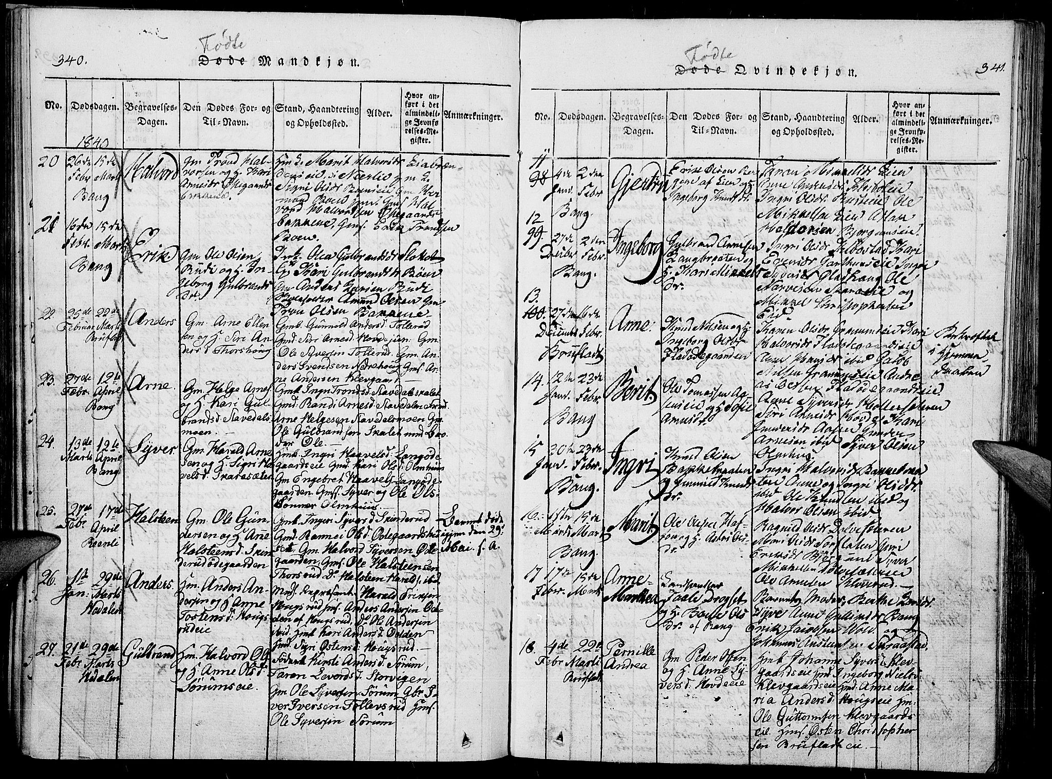 Sør-Aurdal prestekontor, AV/SAH-PREST-128/H/Ha/Haa/L0003: Parish register (official) no. 3, 1825-1840, p. 340-341