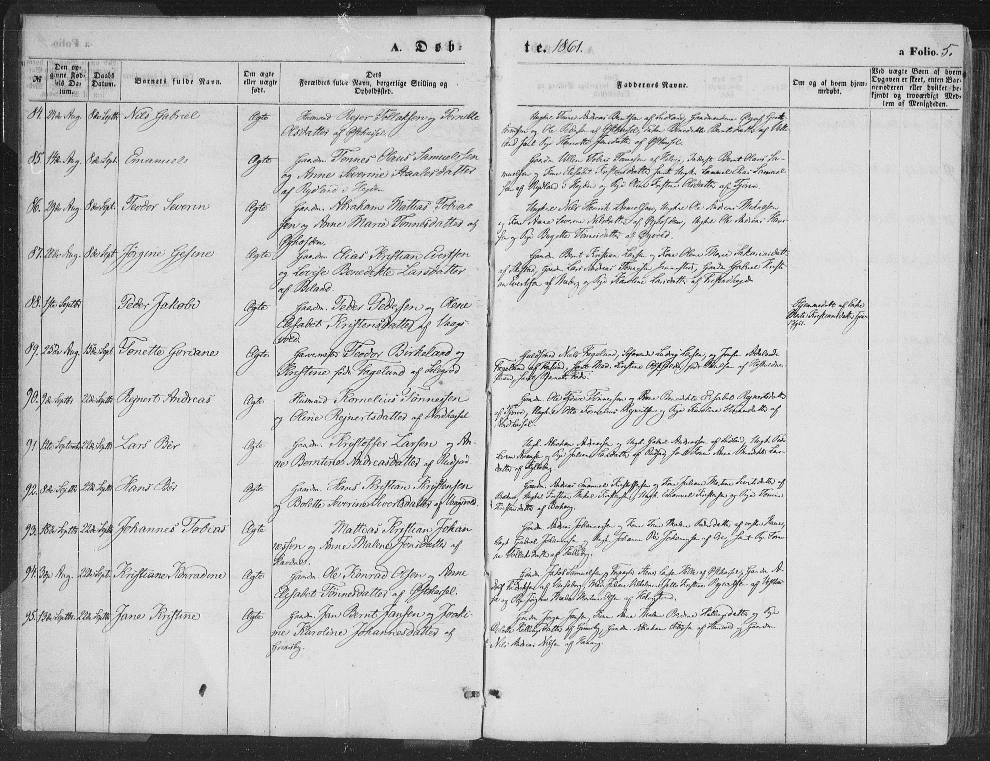 Lista sokneprestkontor, AV/SAK-1111-0027/F/Fa/L0011: Parish register (official) no. A 11, 1861-1878, p. 5