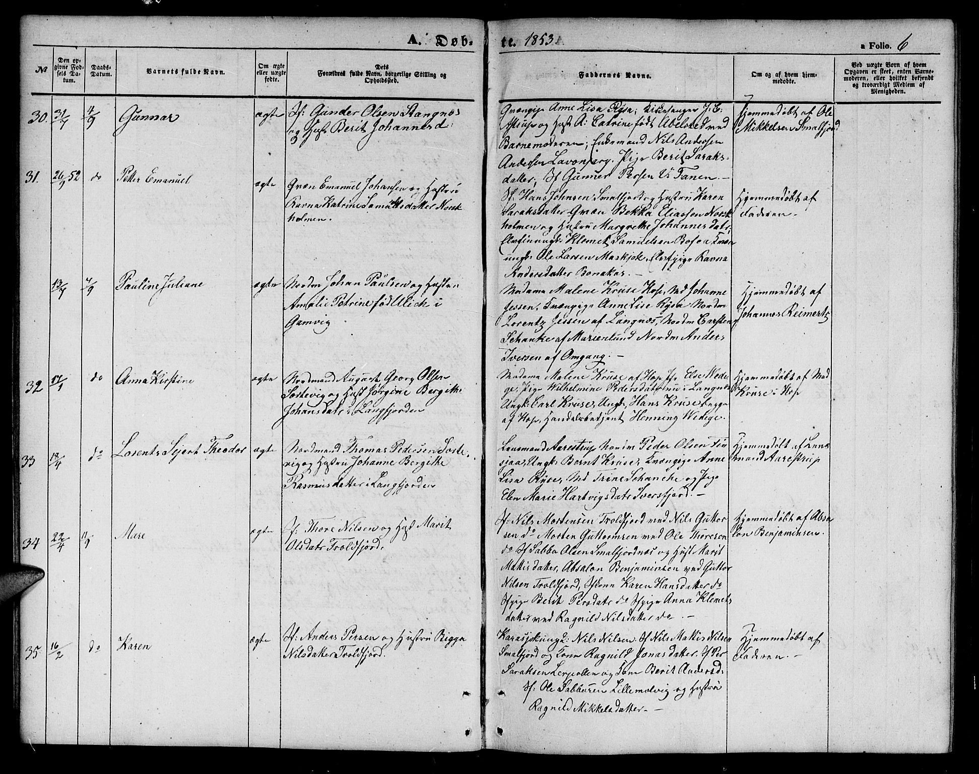 Tana sokneprestkontor, SATØ/S-1334/H/Hb/L0001klokker: Parish register (copy) no. 1 /1, 1853-1867, p. 6