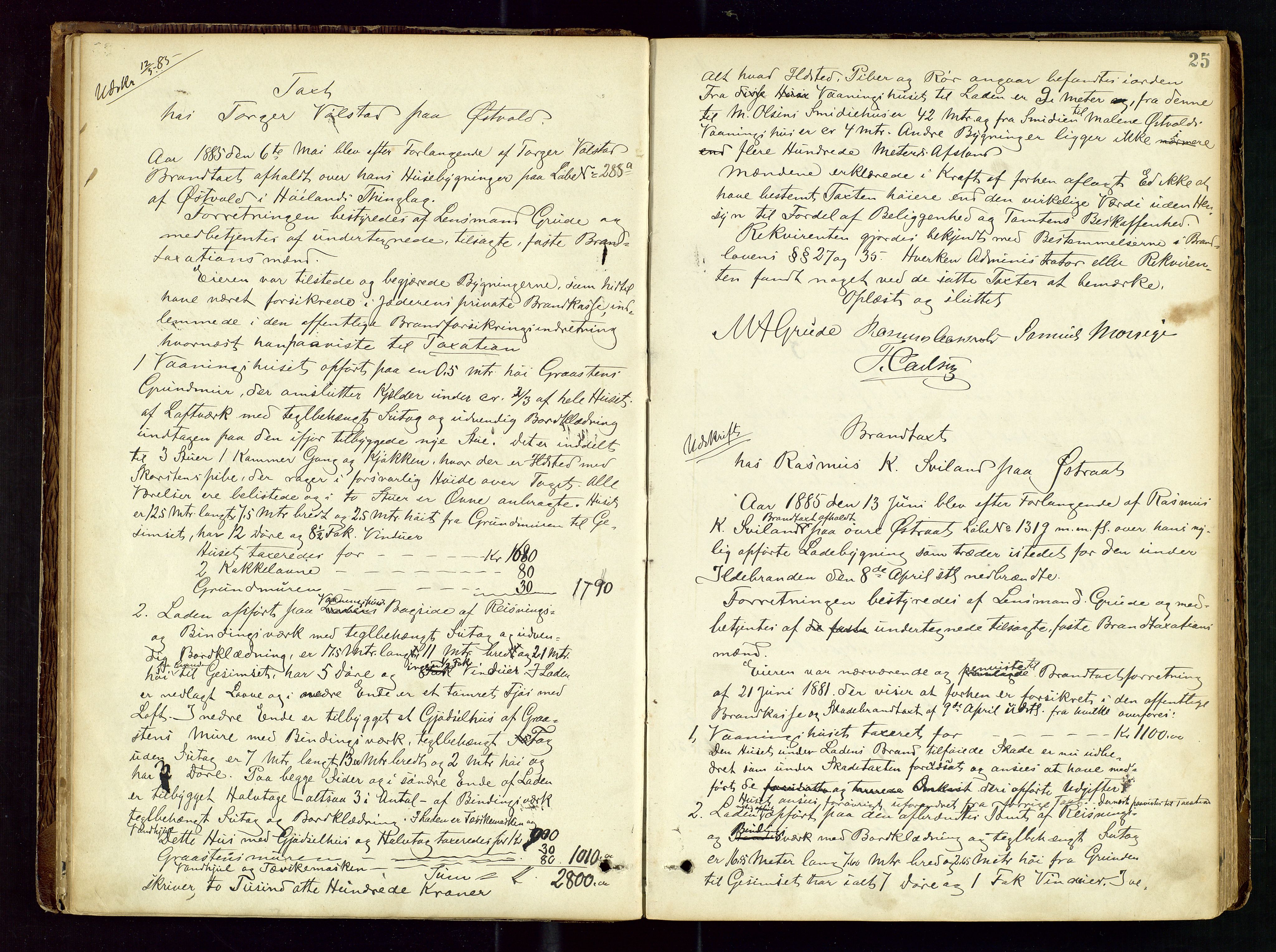 Høyland/Sandnes lensmannskontor, AV/SAST-A-100166/Goa/L0002: "Brandtaxtprotokol for Landafdelingen i Høiland", 1880-1917, p. 24b-25a