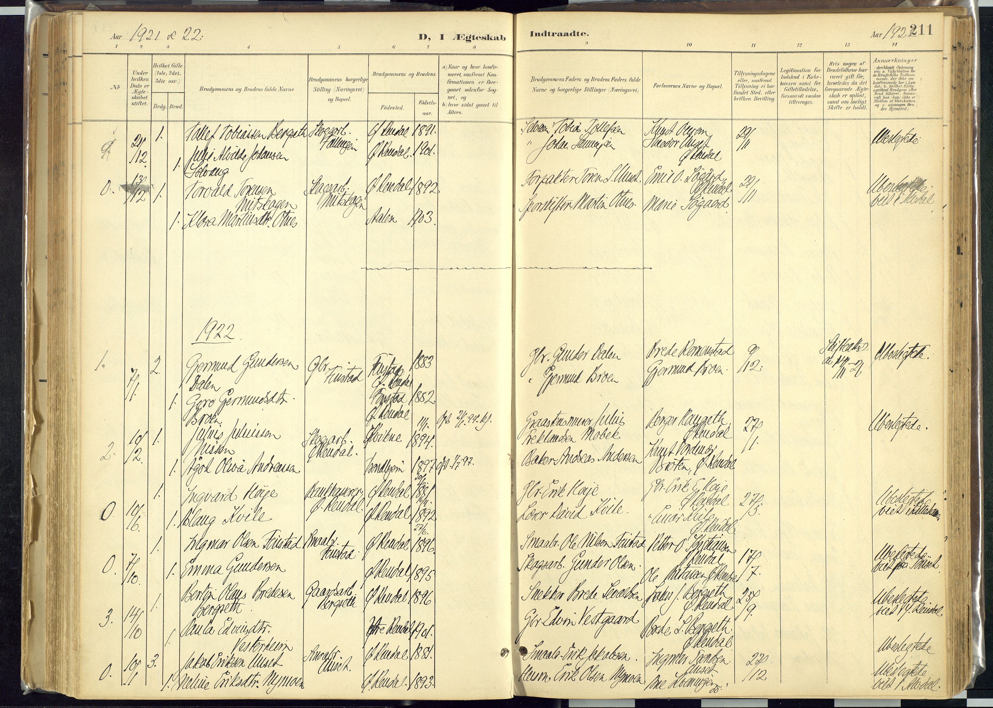 Rendalen prestekontor, SAH/PREST-054/H/Ha/Haa/L0012: Parish register (official) no. 12, 1901-1928, p. 211