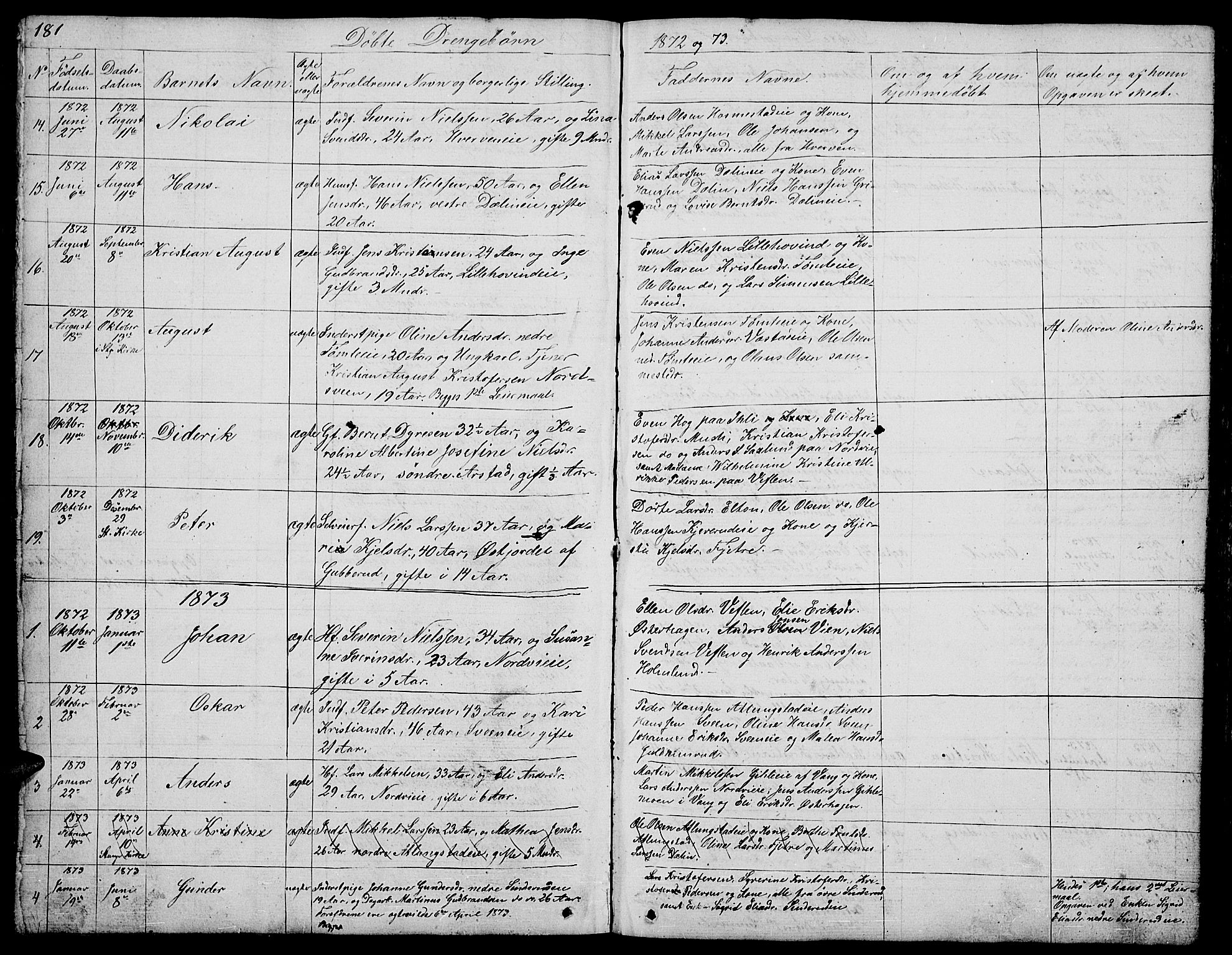 Stange prestekontor, SAH/PREST-002/L/L0002: Parish register (copy) no. 2, 1838-1879, p. 181
