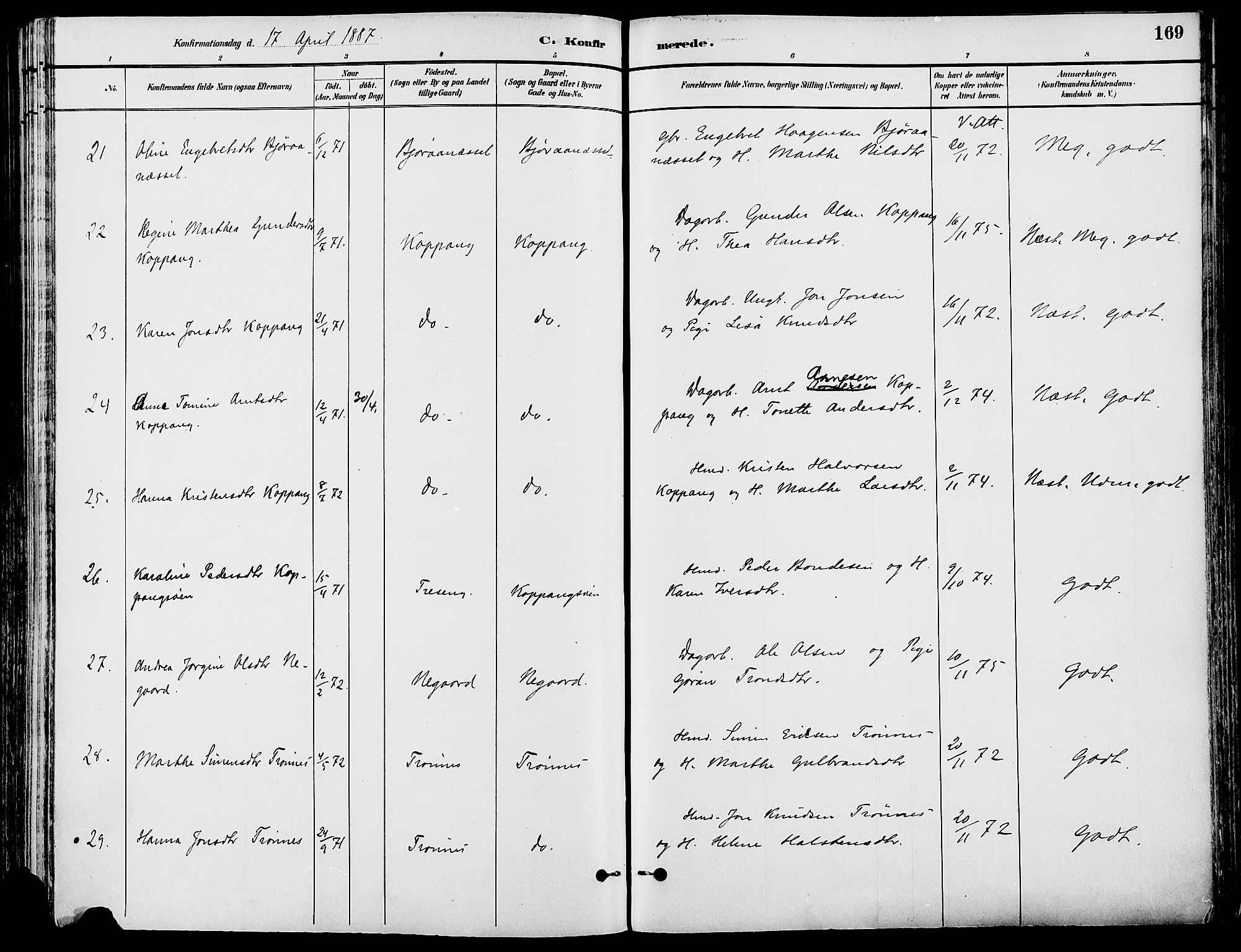 Stor-Elvdal prestekontor, AV/SAH-PREST-052/H/Ha/Haa/L0002: Parish register (official) no. 2, 1882-1907, p. 169