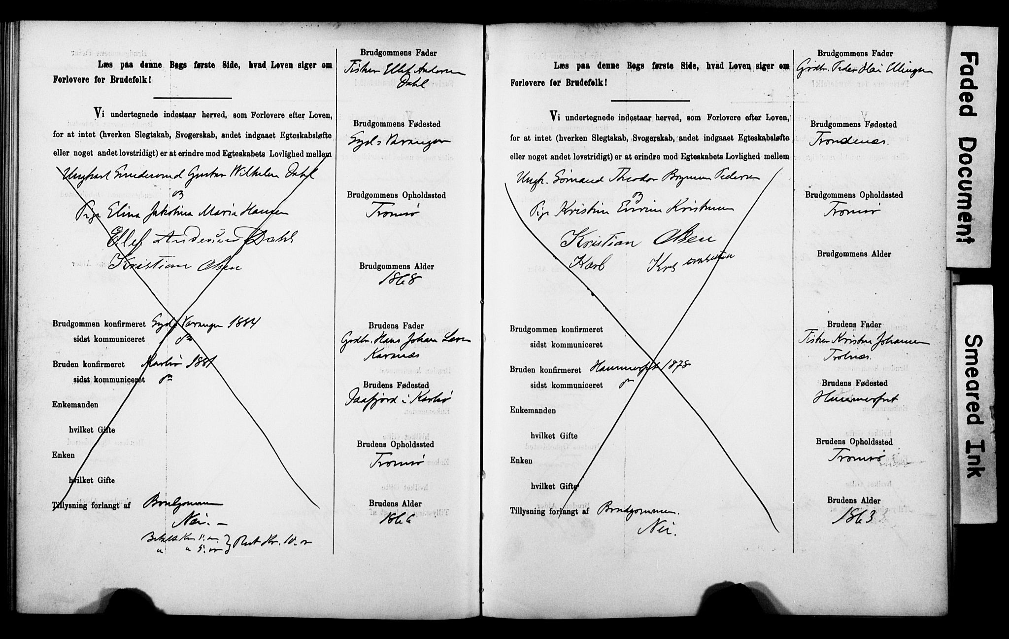 Tromsø sokneprestkontor/stiftsprosti/domprosti, AV/SATØ-S-1343/H/Hc/L0099/0001: Banns register no. 99.1, 1886-1892