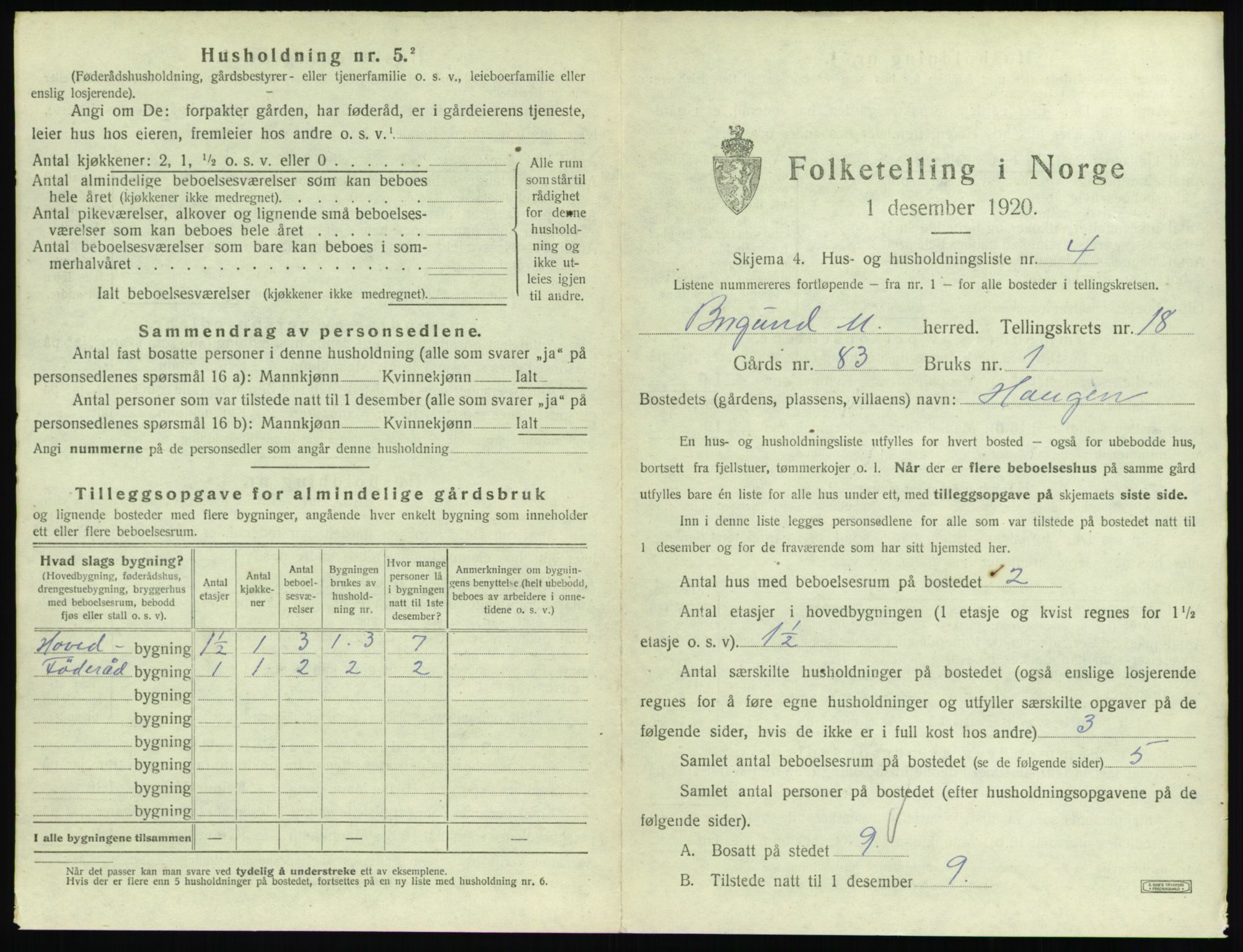 SAT, 1920 census for Borgund, 1920, p. 1538