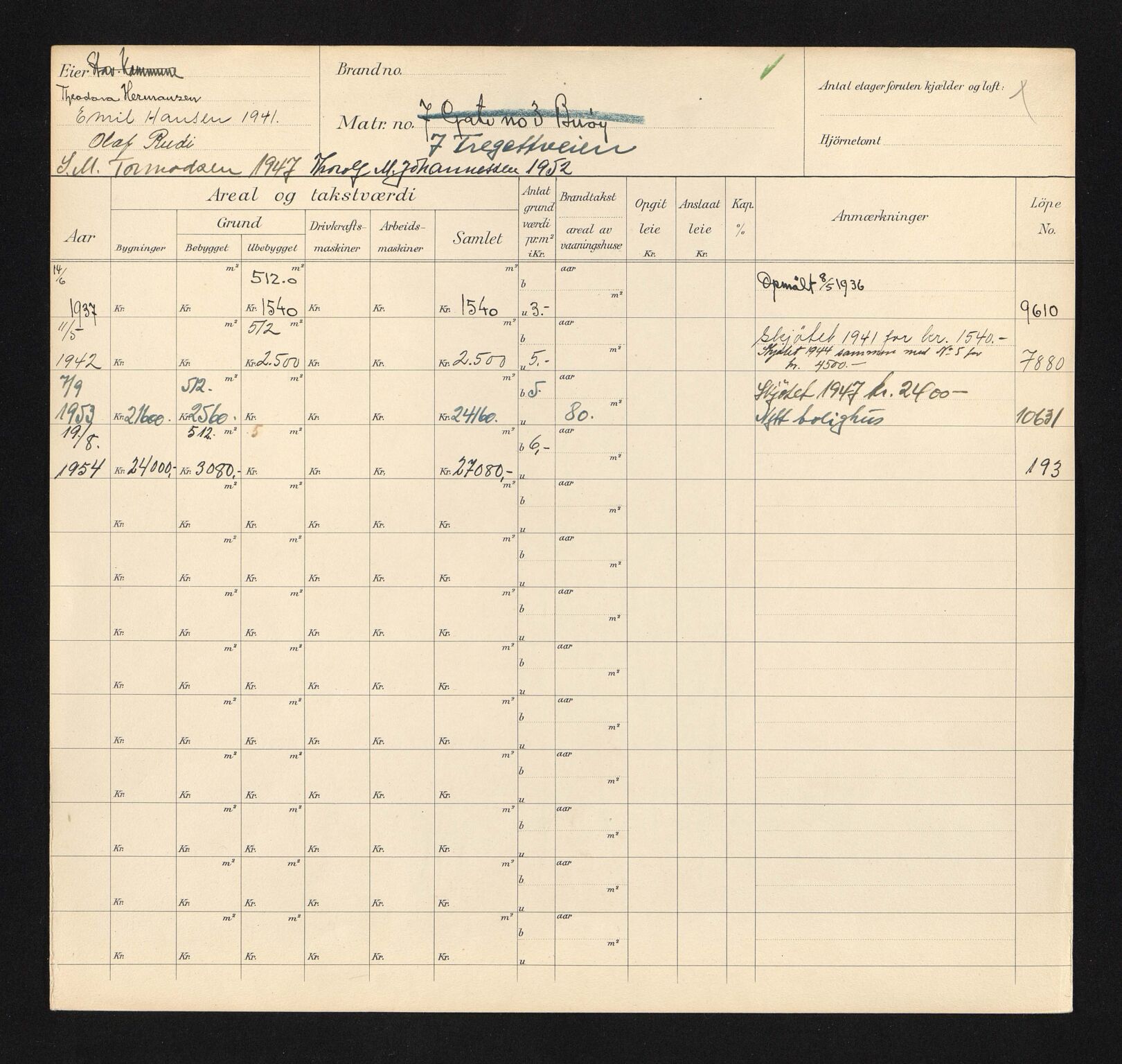 Stavanger kommune. Skattetakstvesenet, BYST/A-0440/F/Fa/Faa/L0014/0004: Skattetakstkort / Fregattveien 7 - 26a