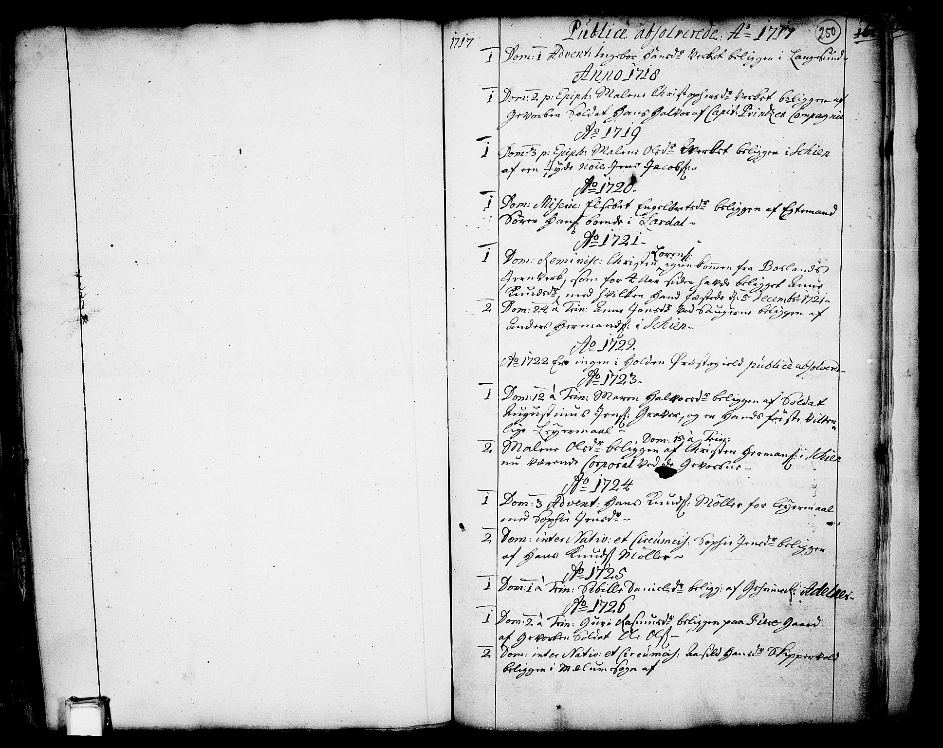 Holla kirkebøker, SAKO/A-272/F/Fa/L0001: Parish register (official) no. 1, 1717-1779, p. 250