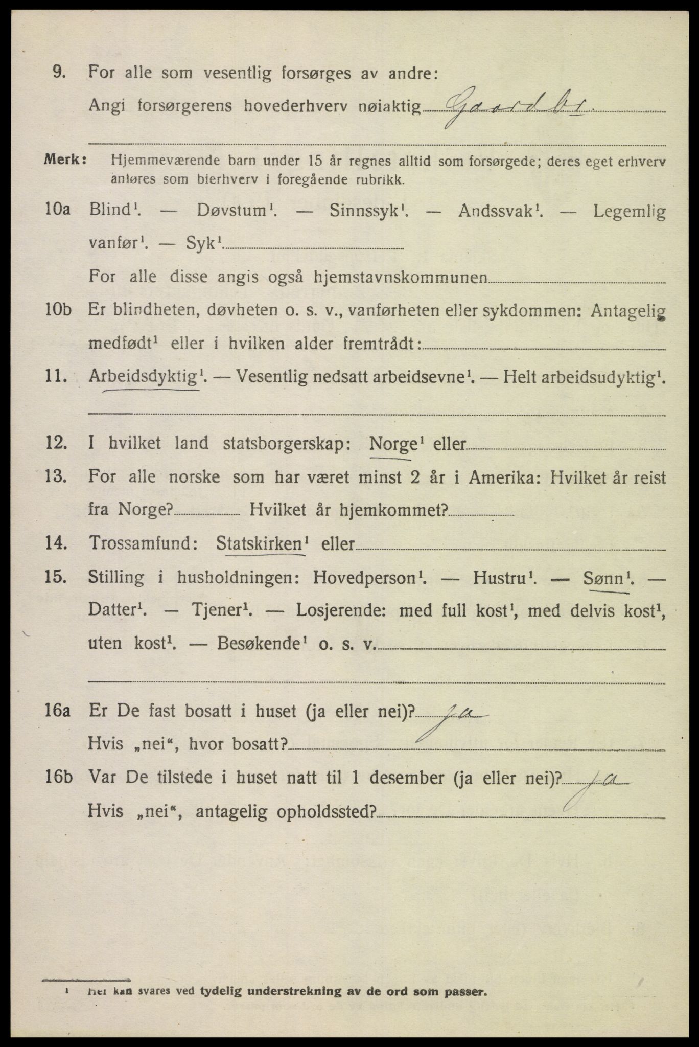 SAK, 1920 census for Grindheim, 1920, p. 1392