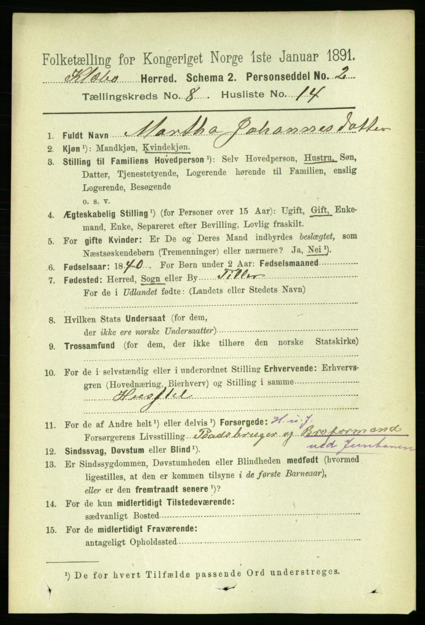 RA, 1891 census for 1662 Klæbu, 1891, p. 1621