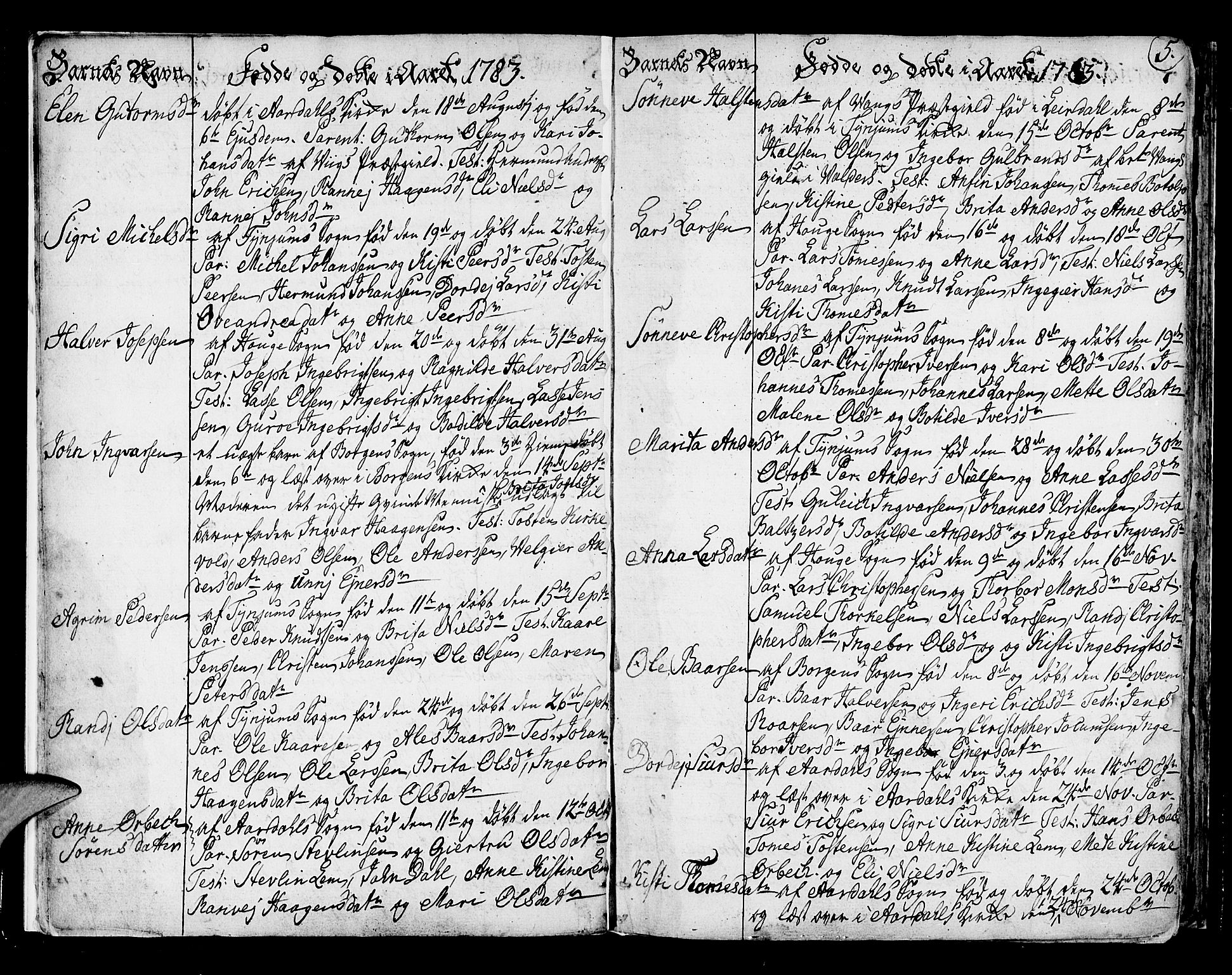Lærdal sokneprestembete, SAB/A-81201: Parish register (official) no. A 3, 1783-1804, p. 5